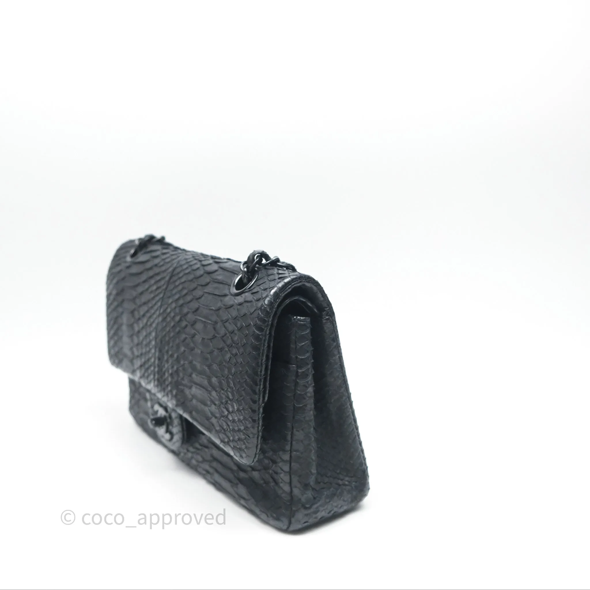 Chanel Classic M/L Medium Flap So Black Python Black Hardware