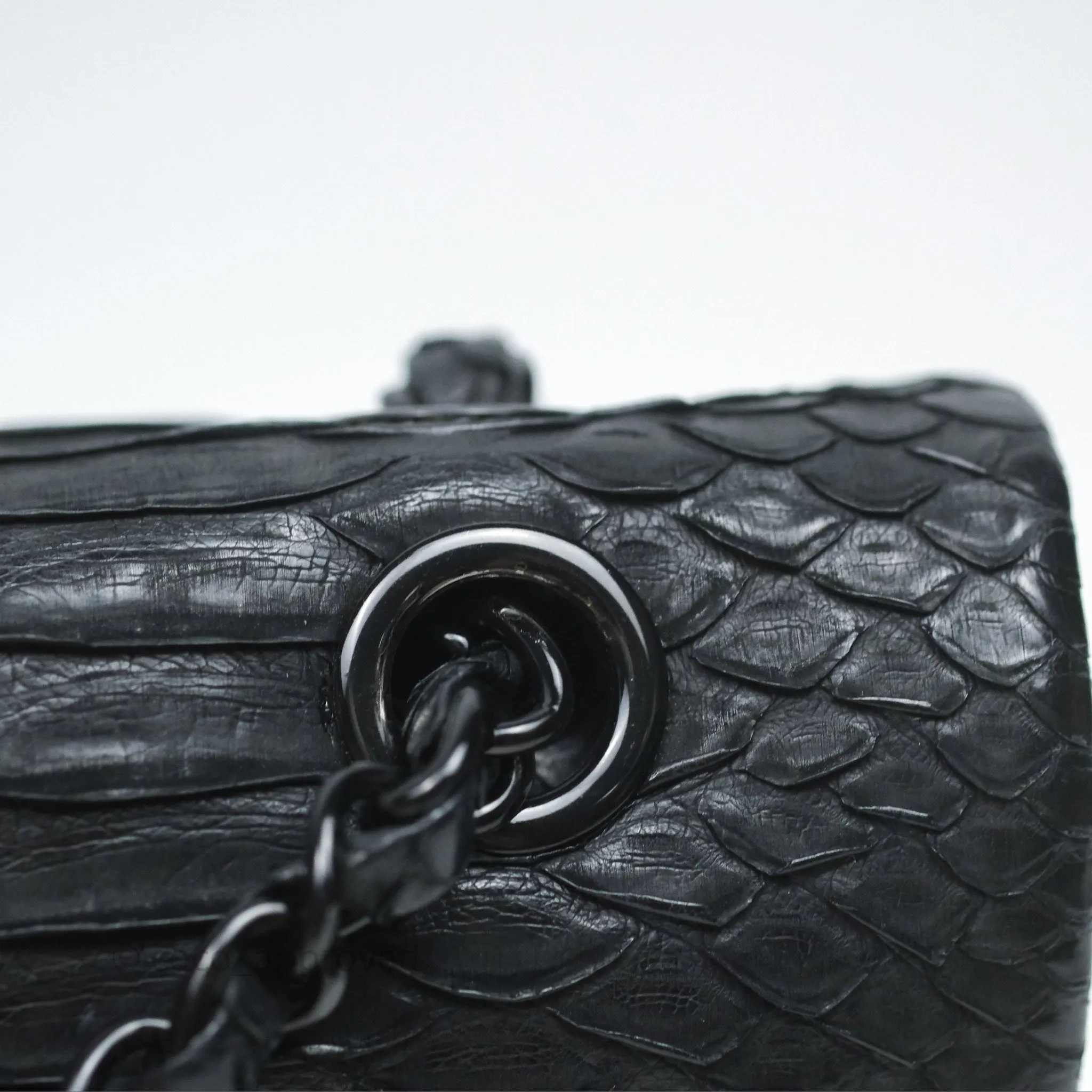 Chanel Classic M/L Medium Flap So Black Python Black Hardware