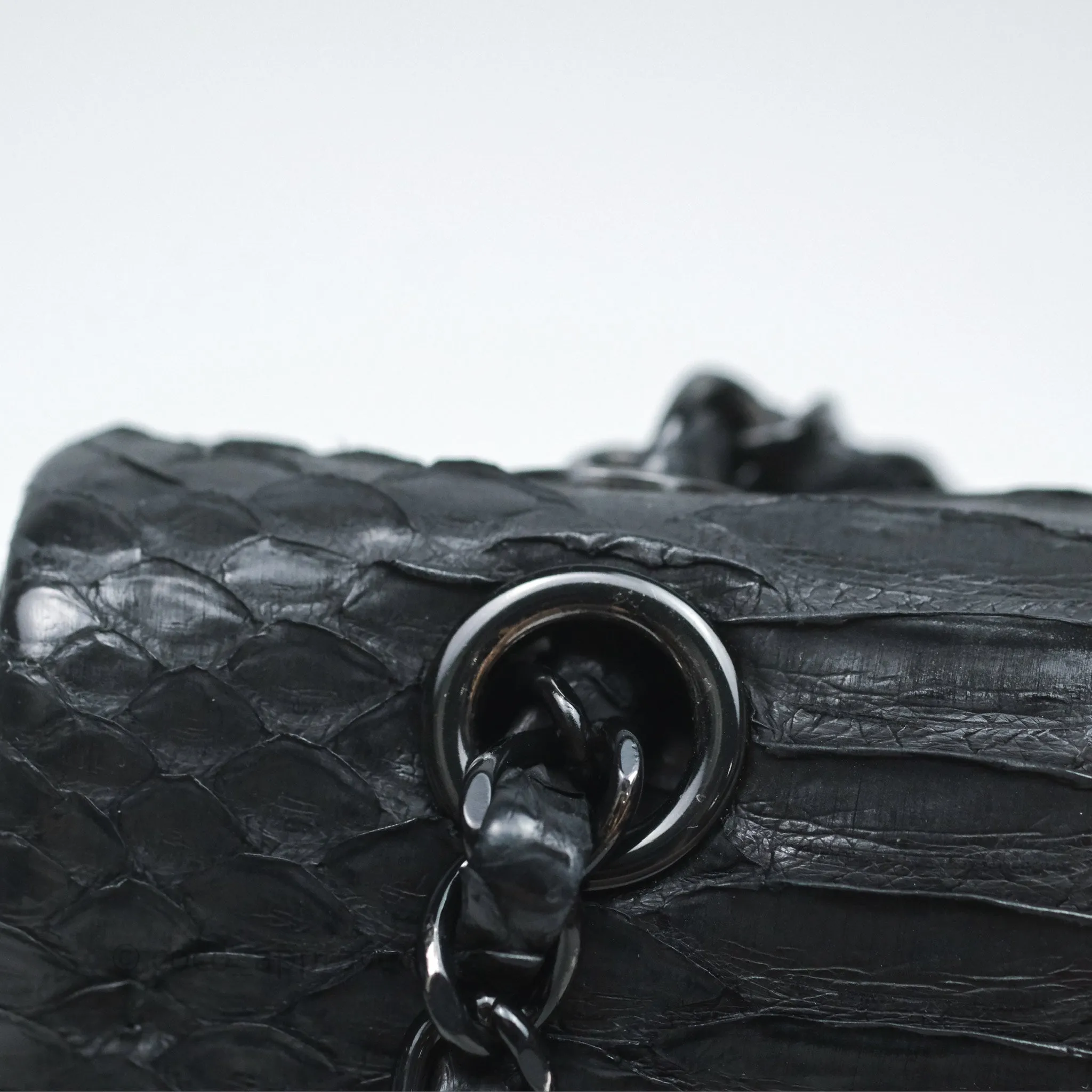Chanel Classic M/L Medium Flap So Black Python Black Hardware