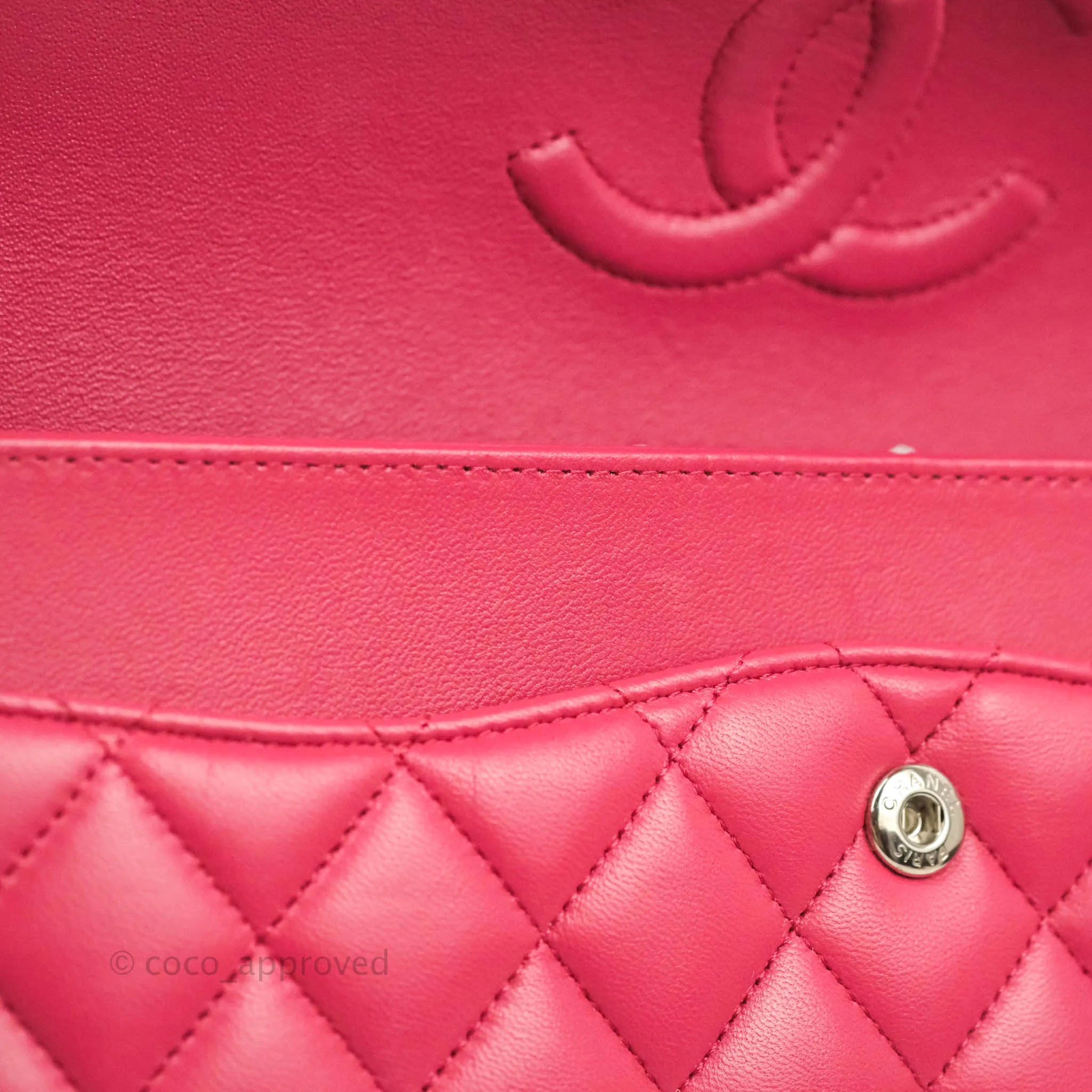 Chanel Classic Quilted M/L Medium Flap Dark Pink Lambskin Silver Hardware