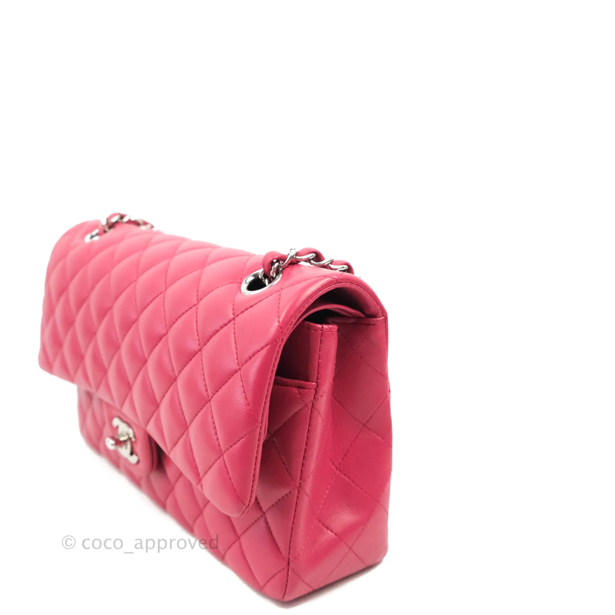 Chanel Classic Quilted M/L Medium Flap Dark Pink Lambskin Silver Hardware