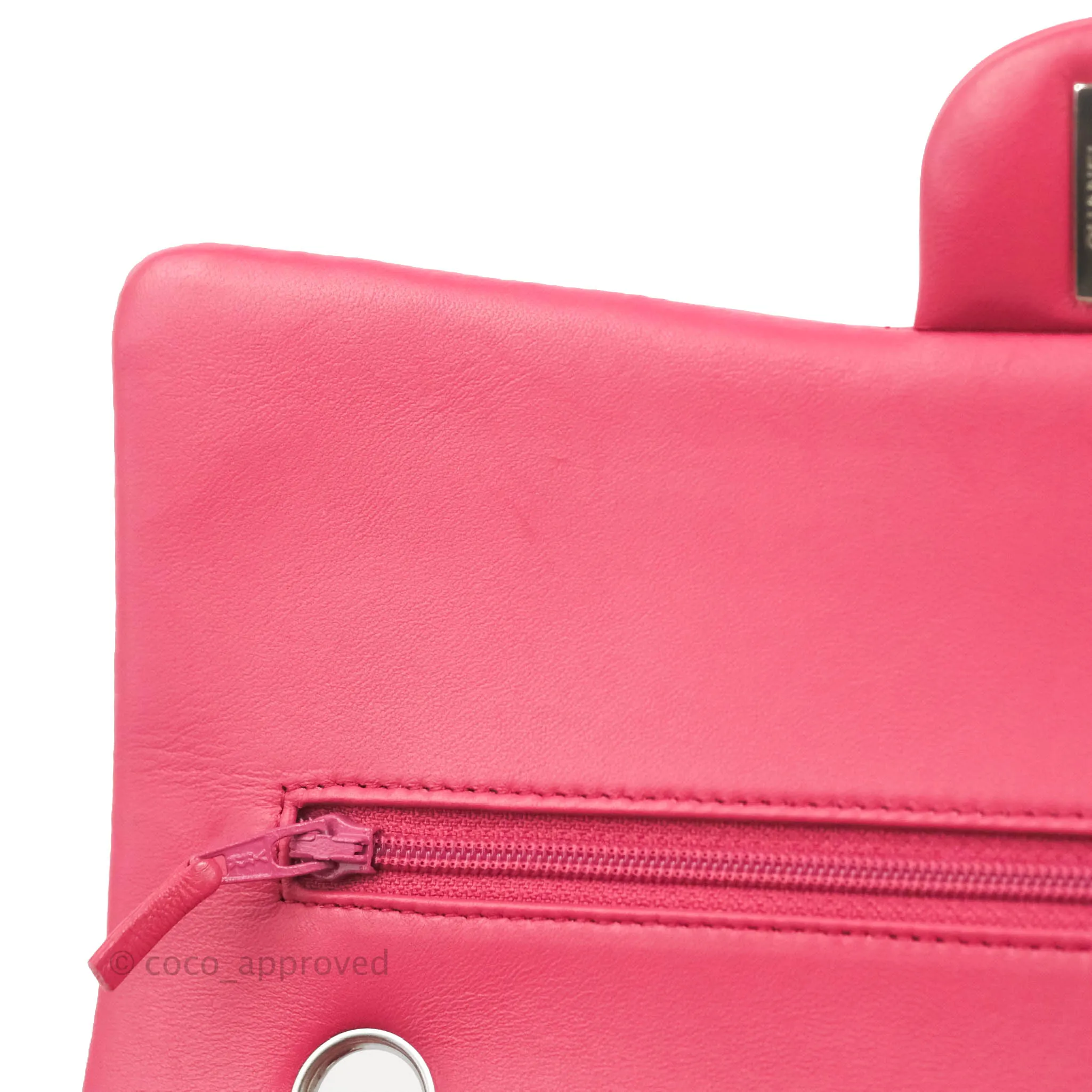 Chanel Classic Quilted M/L Medium Flap Dark Pink Lambskin Silver Hardware