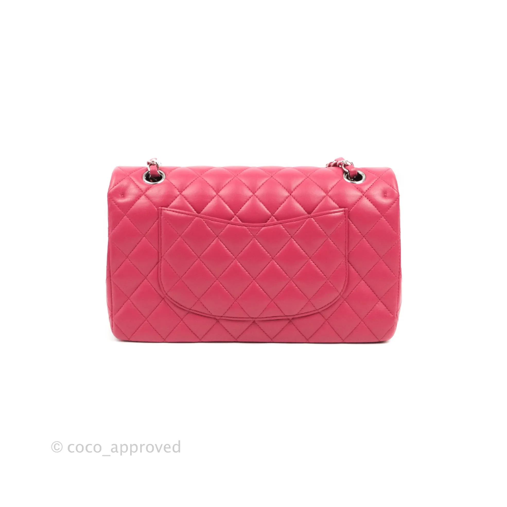 Chanel Classic Quilted M/L Medium Flap Dark Pink Lambskin Silver Hardware
