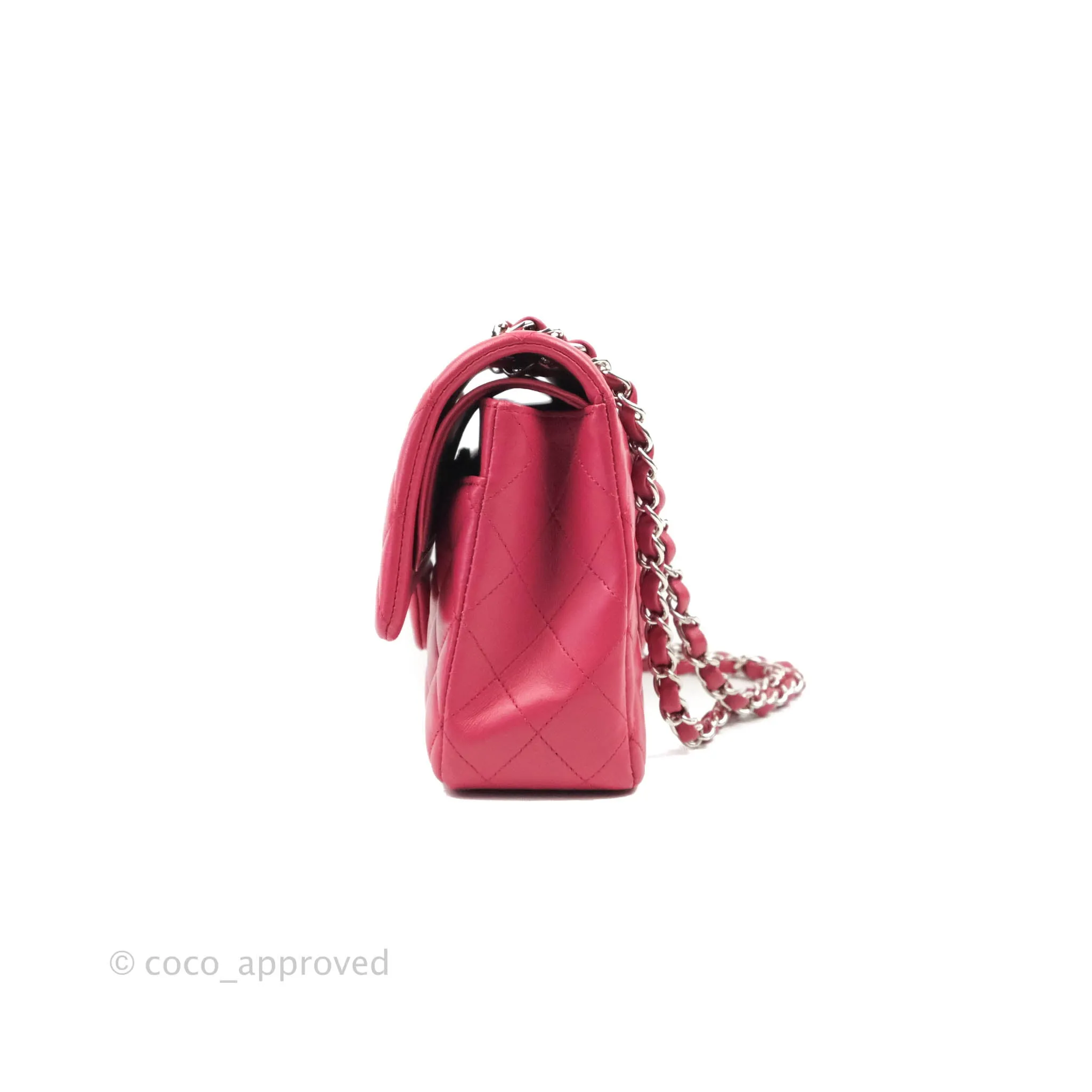 Chanel Classic Quilted M/L Medium Flap Dark Pink Lambskin Silver Hardware