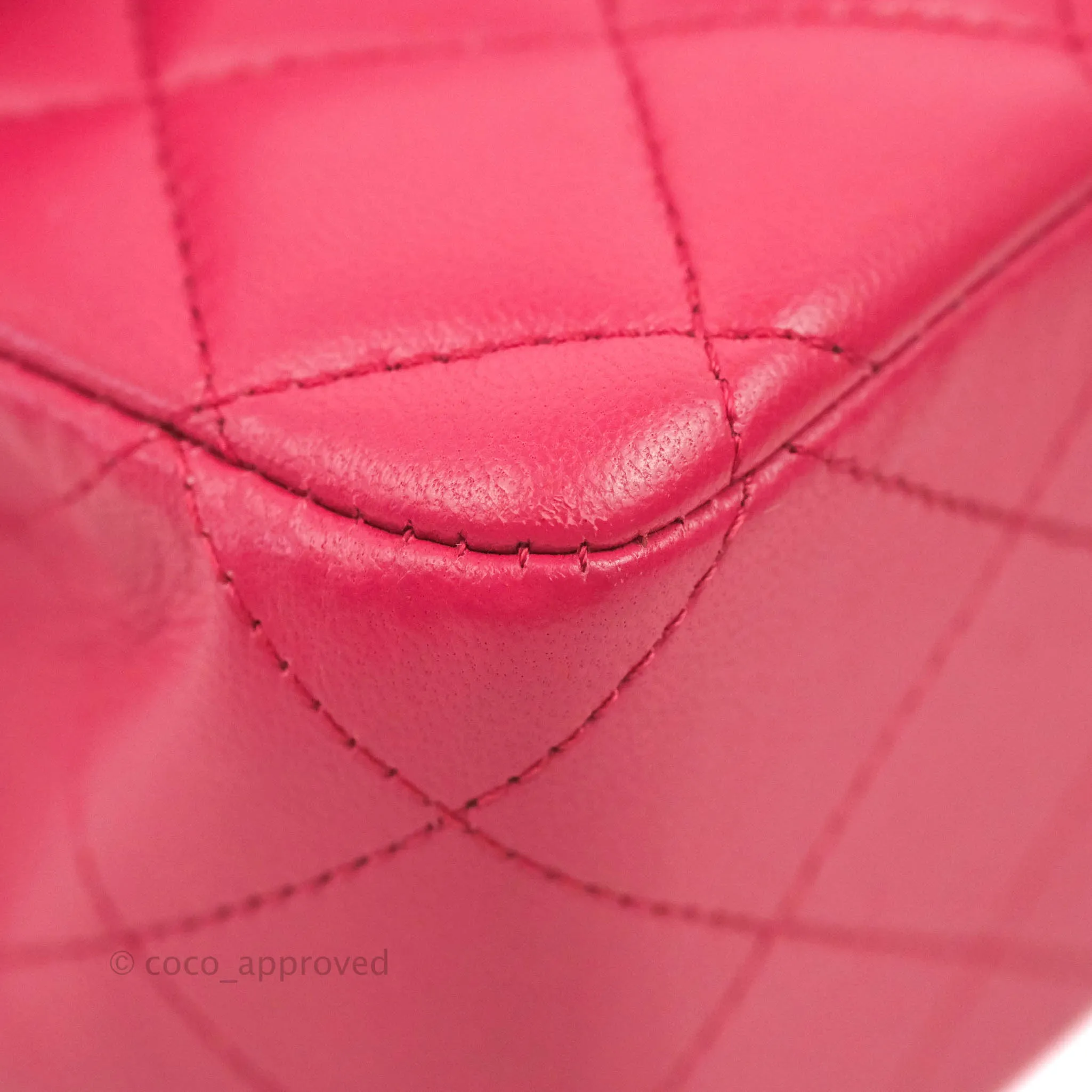 Chanel Classic Quilted M/L Medium Flap Dark Pink Lambskin Silver Hardware