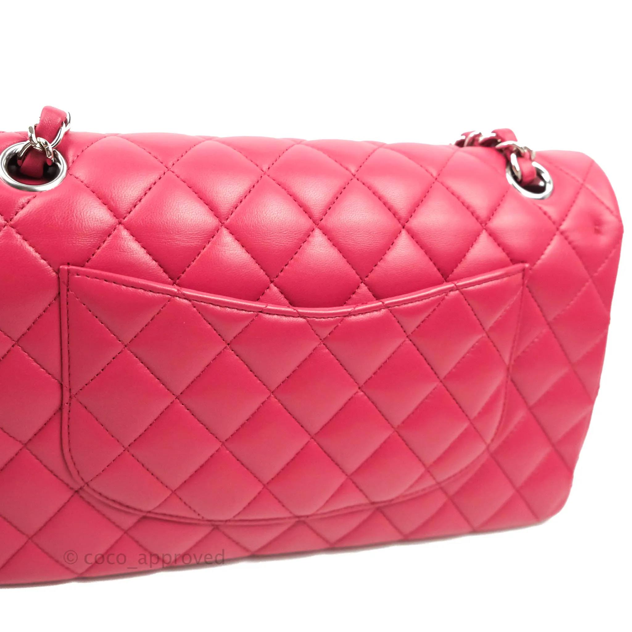 Chanel Classic Quilted M/L Medium Flap Dark Pink Lambskin Silver Hardware