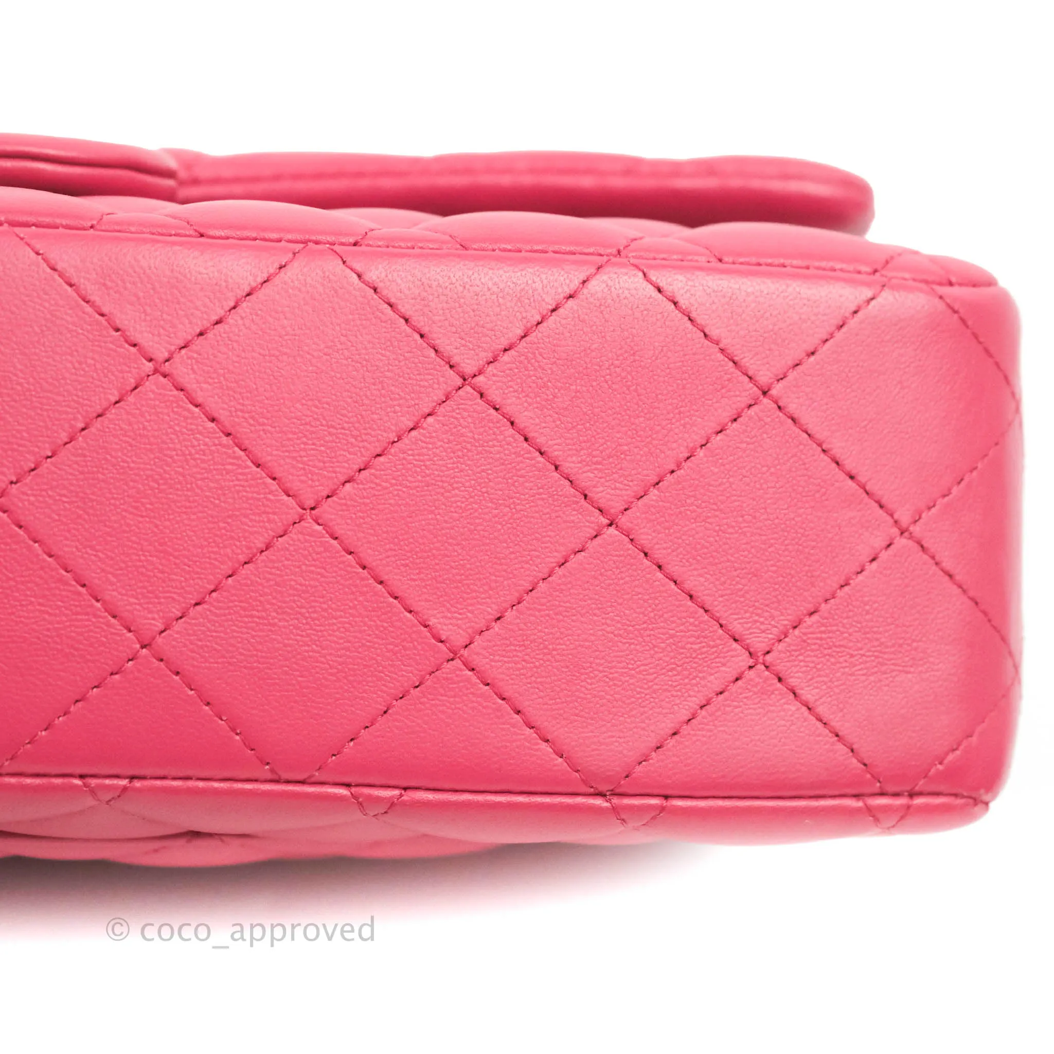 Chanel Classic Quilted M/L Medium Flap Dark Pink Lambskin Silver Hardware