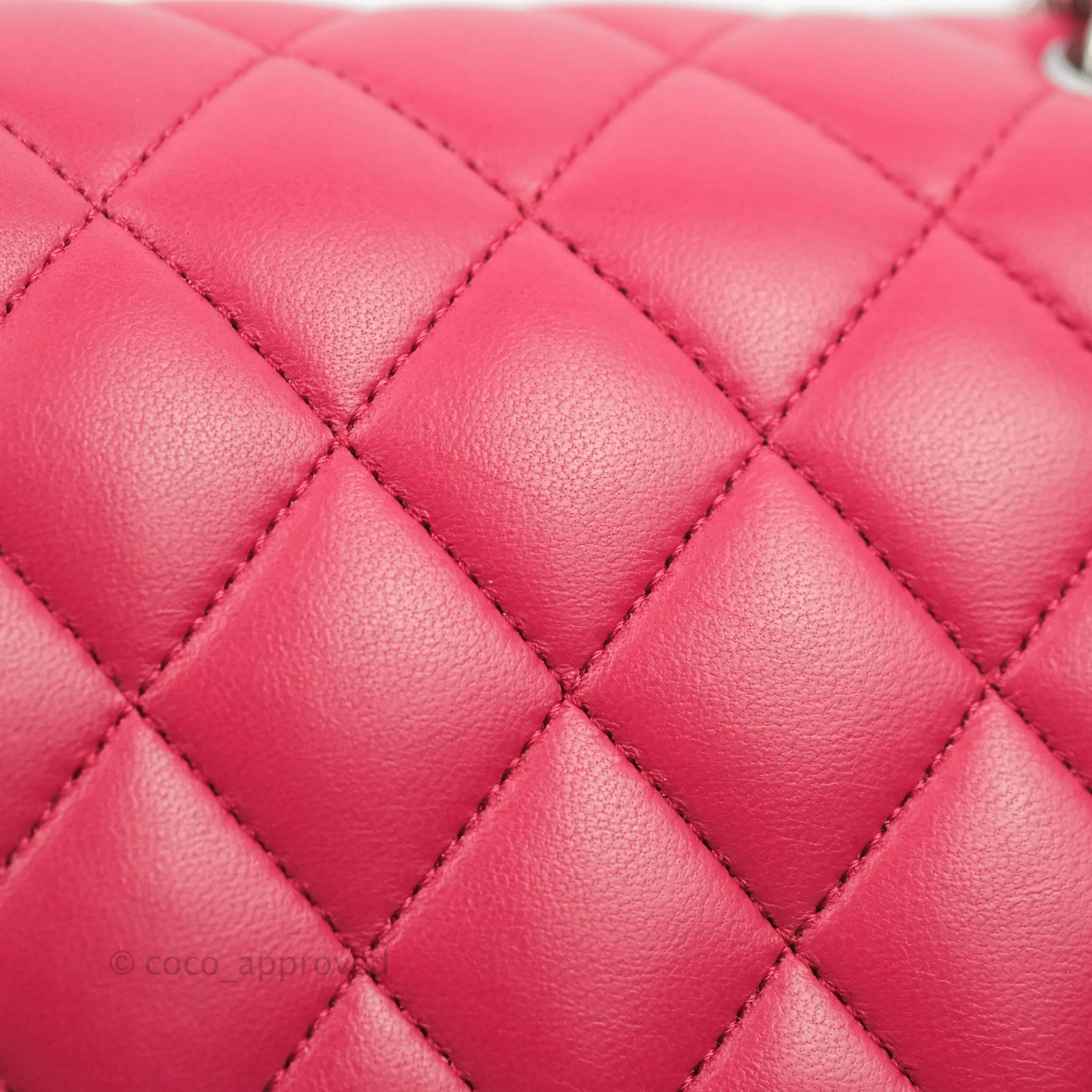 Chanel Classic Quilted M/L Medium Flap Dark Pink Lambskin Silver Hardware