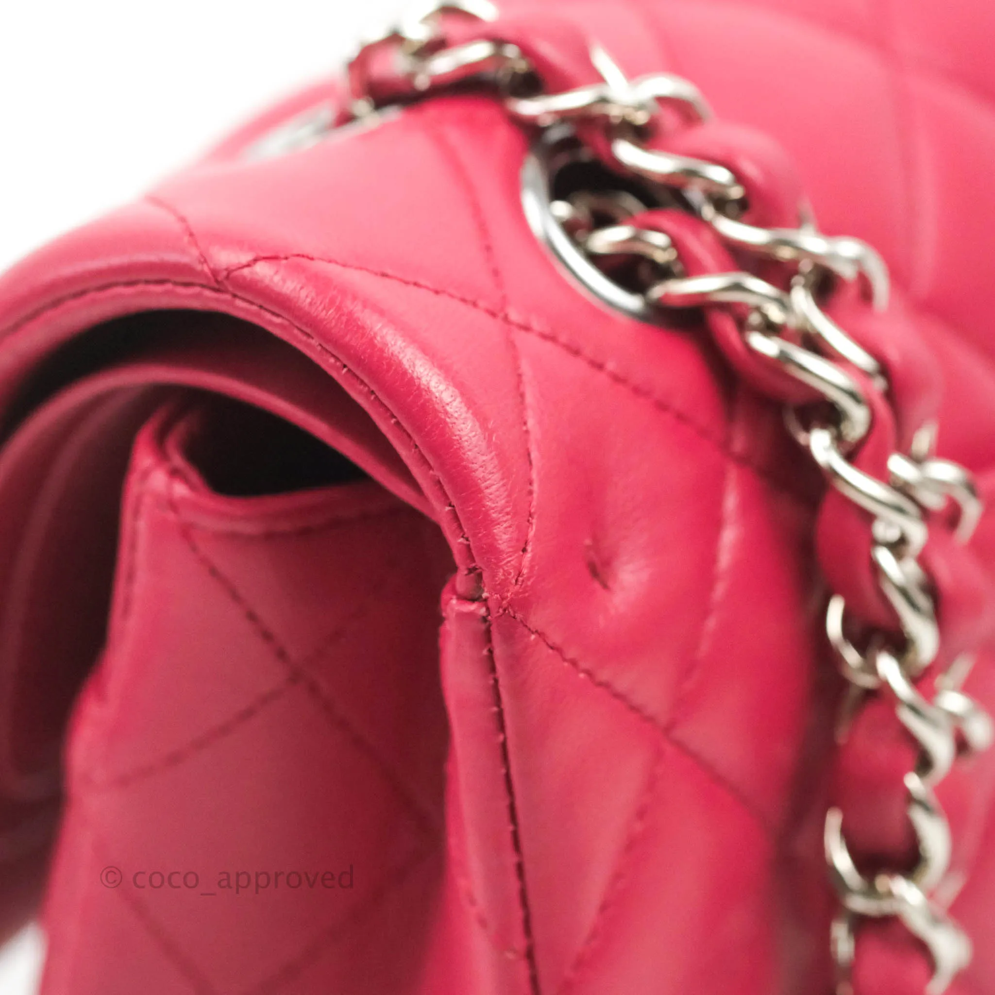 Chanel Classic Quilted M/L Medium Flap Dark Pink Lambskin Silver Hardware
