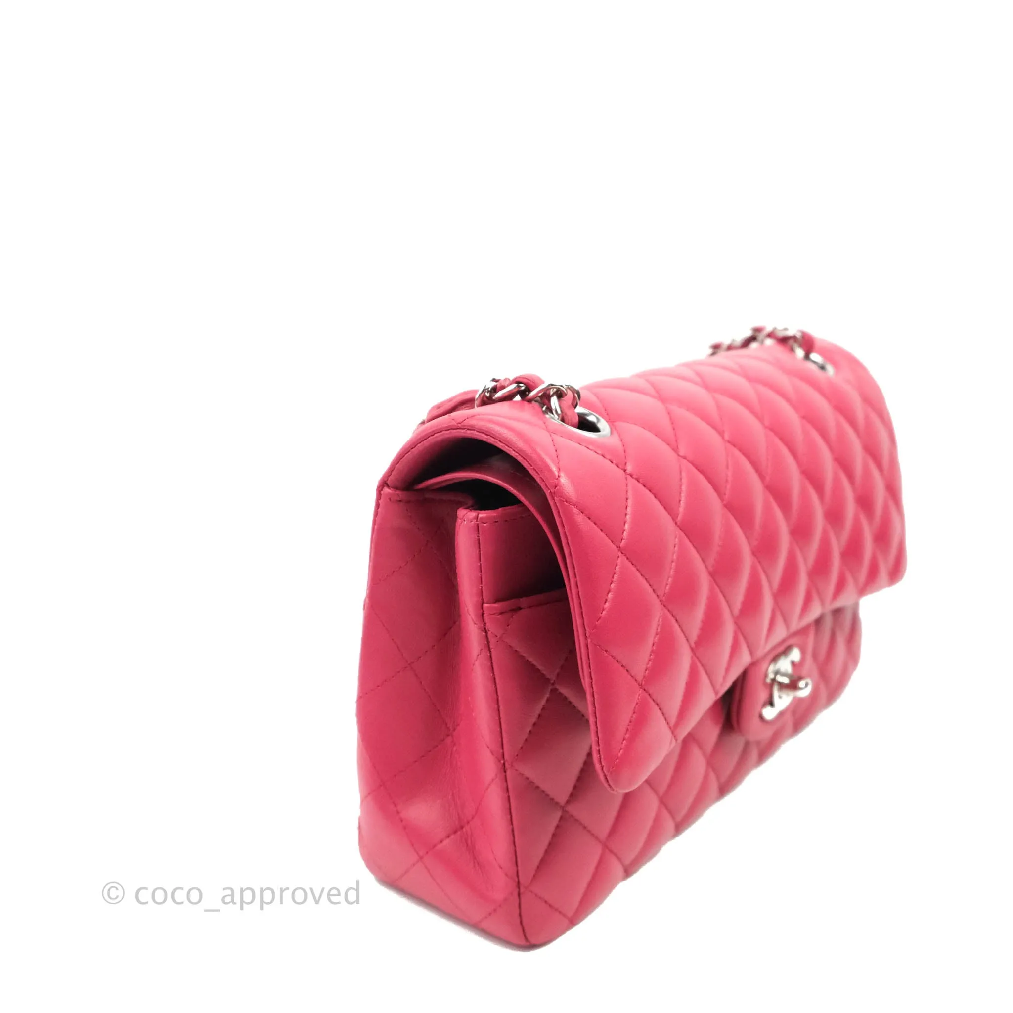 Chanel Classic Quilted M/L Medium Flap Dark Pink Lambskin Silver Hardware