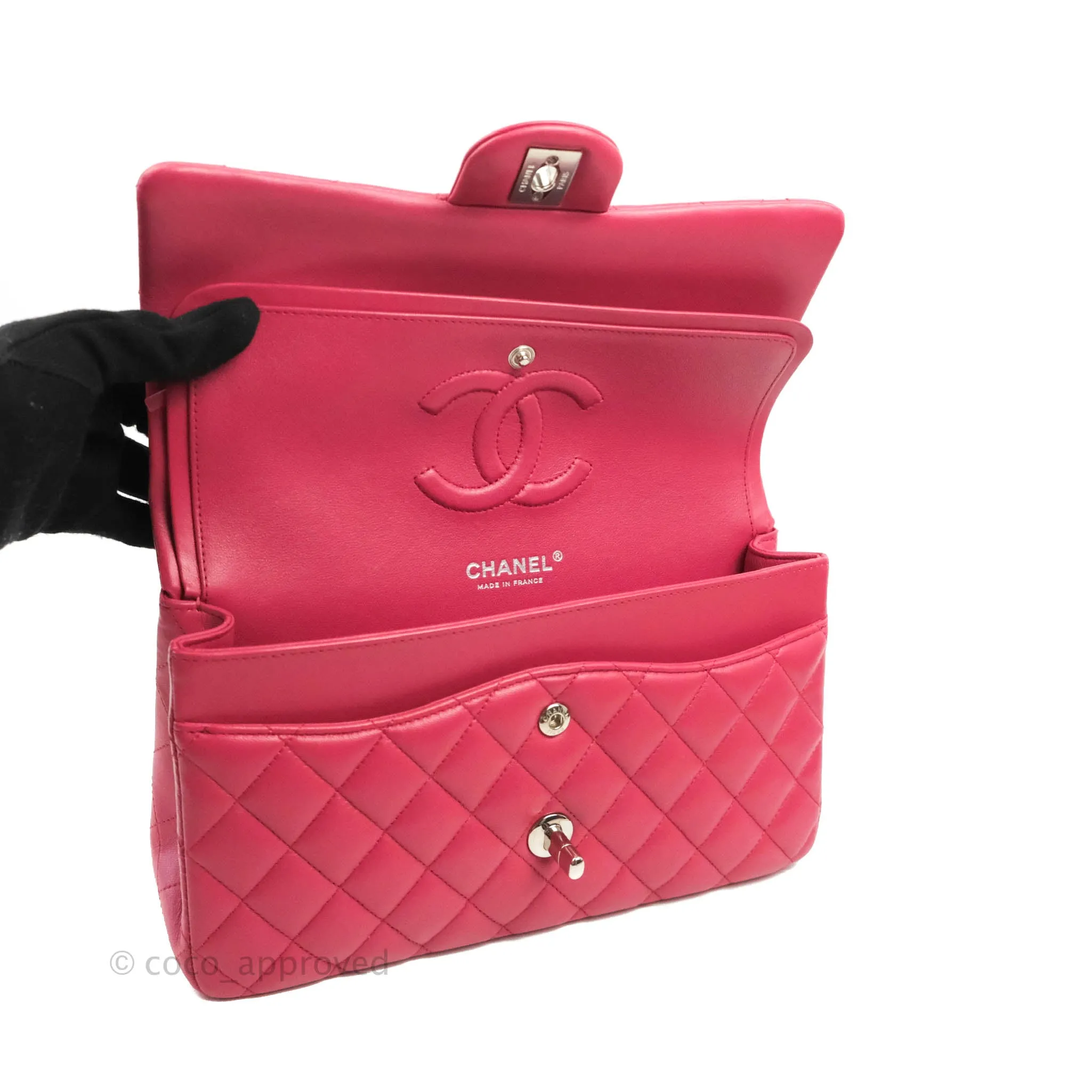 Chanel Classic Quilted M/L Medium Flap Dark Pink Lambskin Silver Hardware