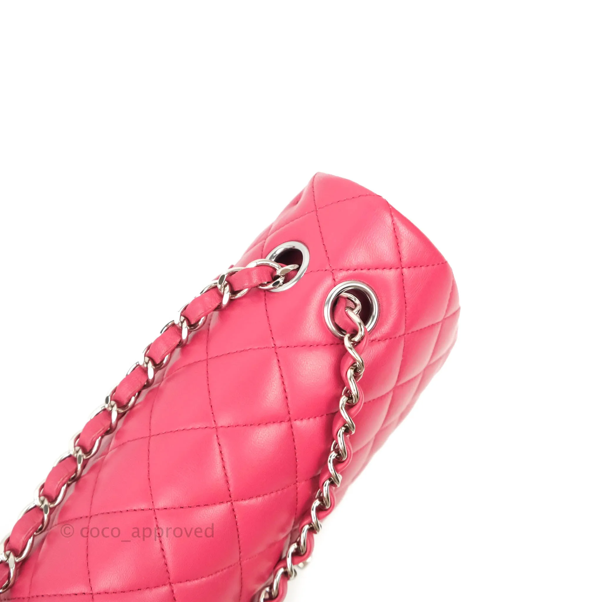 Chanel Classic Quilted M/L Medium Flap Dark Pink Lambskin Silver Hardware