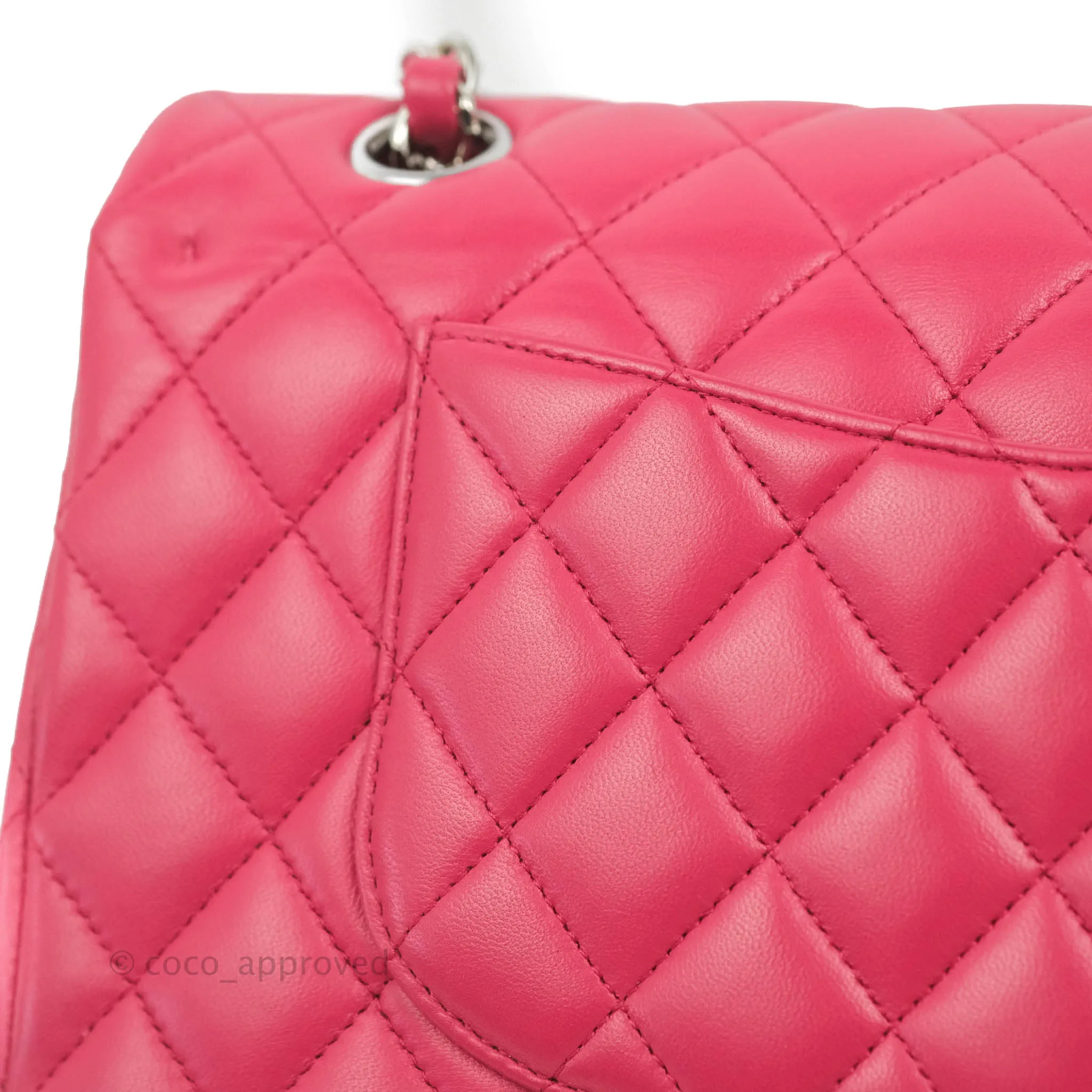 Chanel Classic Quilted M/L Medium Flap Dark Pink Lambskin Silver Hardware