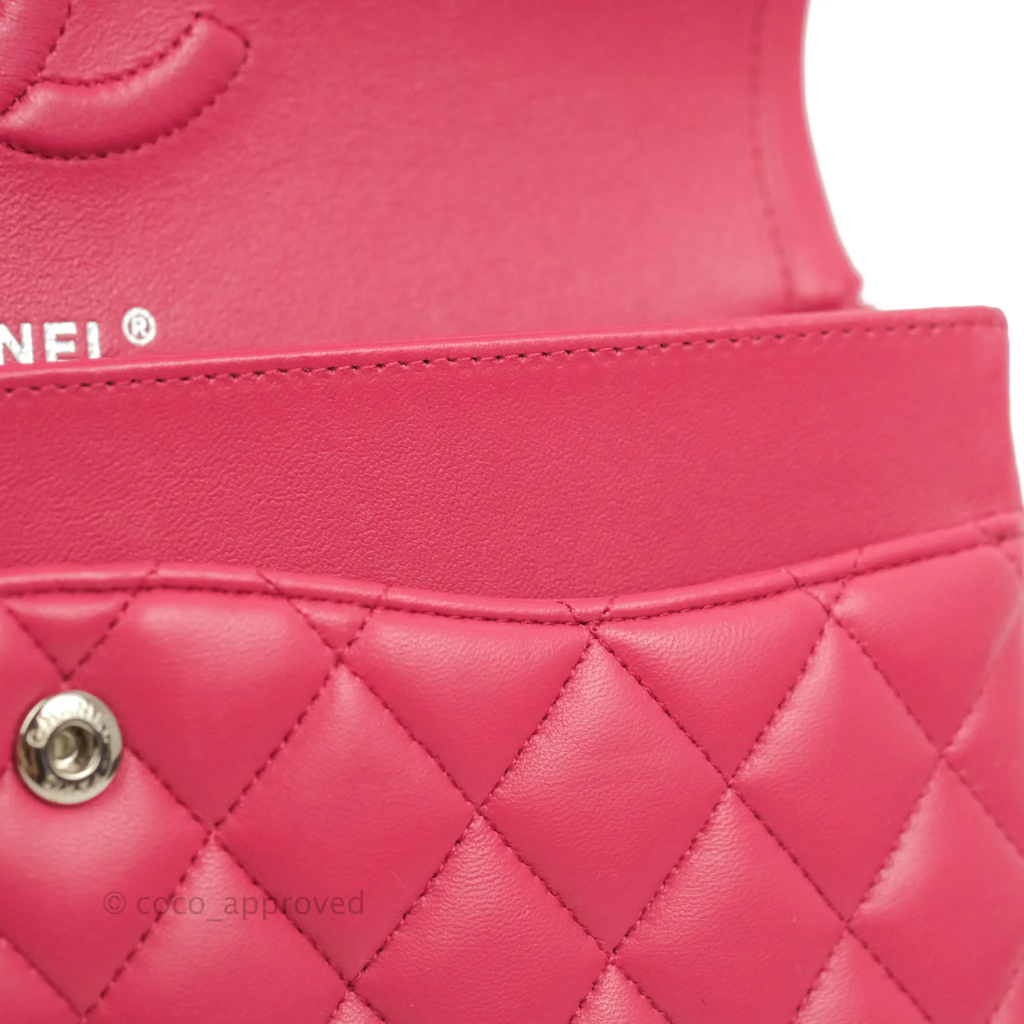 Chanel Classic Quilted M/L Medium Flap Dark Pink Lambskin Silver Hardware
