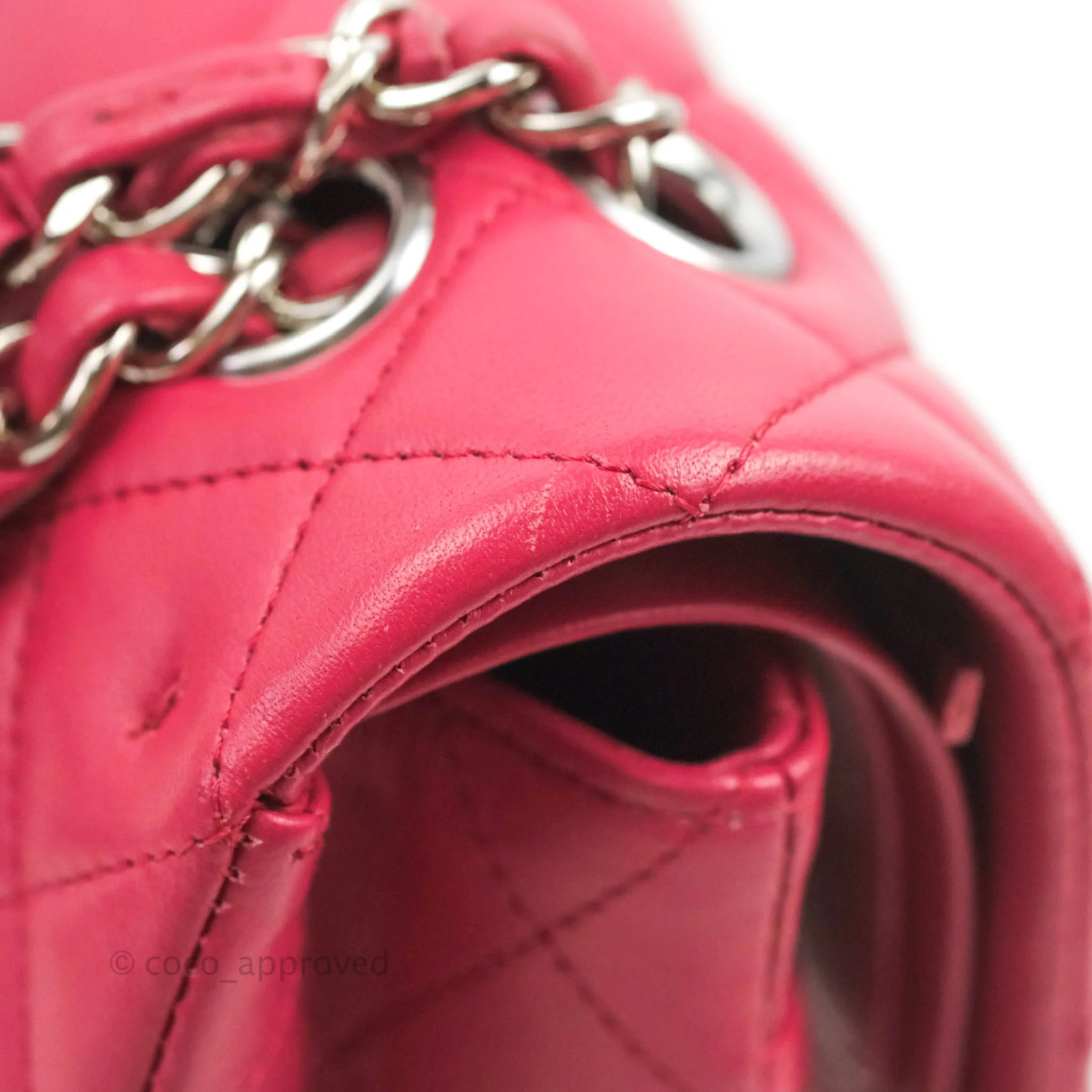 Chanel Classic Quilted M/L Medium Flap Dark Pink Lambskin Silver Hardware