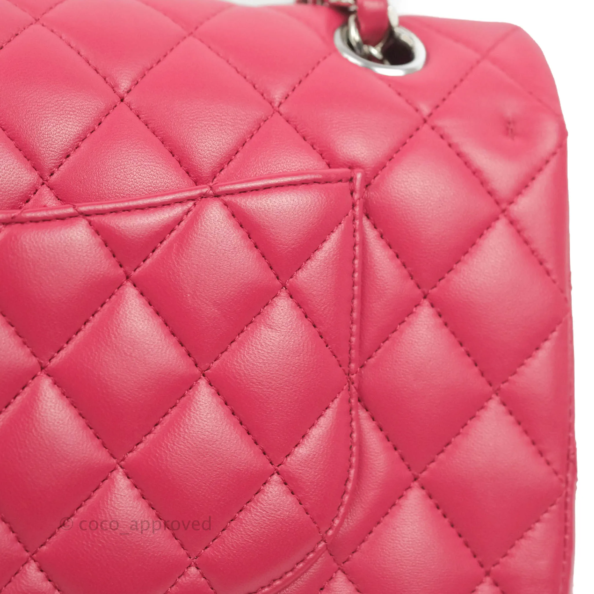 Chanel Classic Quilted M/L Medium Flap Dark Pink Lambskin Silver Hardware
