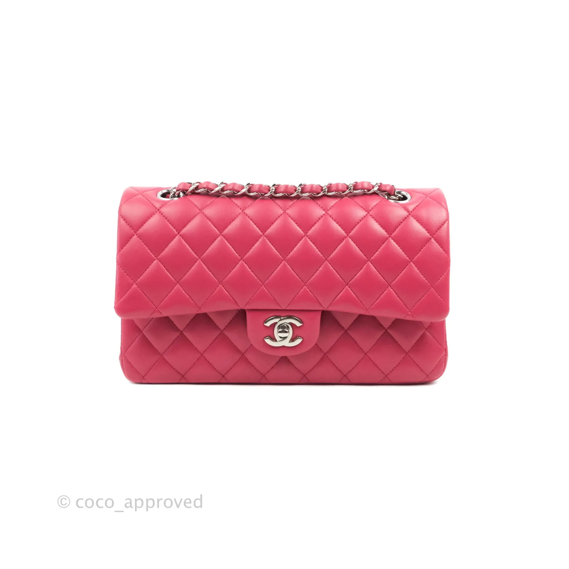 Chanel Classic Quilted M/L Medium Flap Dark Pink Lambskin Silver Hardware