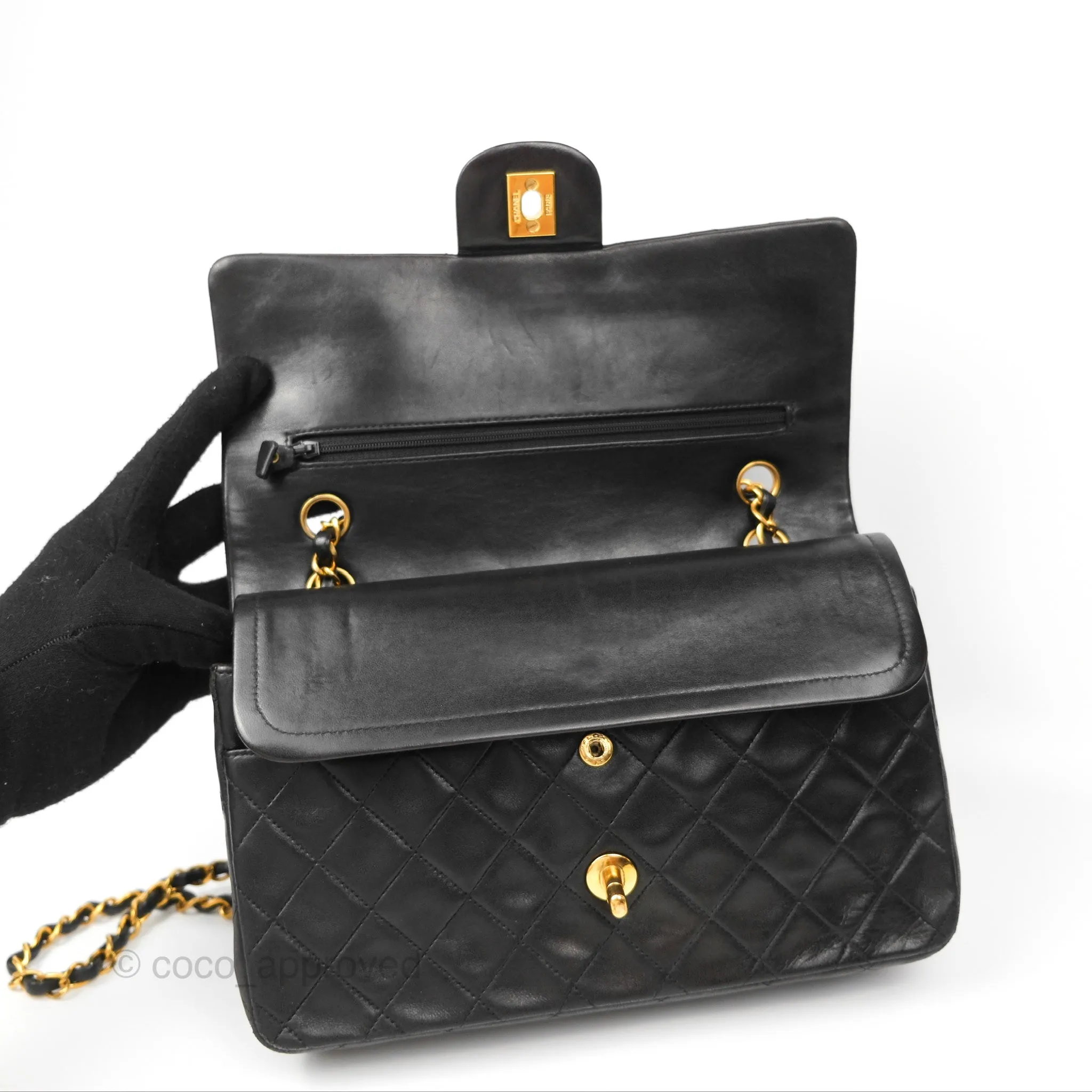 Chanel Classic Vintage Medium Flap Black Lambskin 24K Gold Hardware
