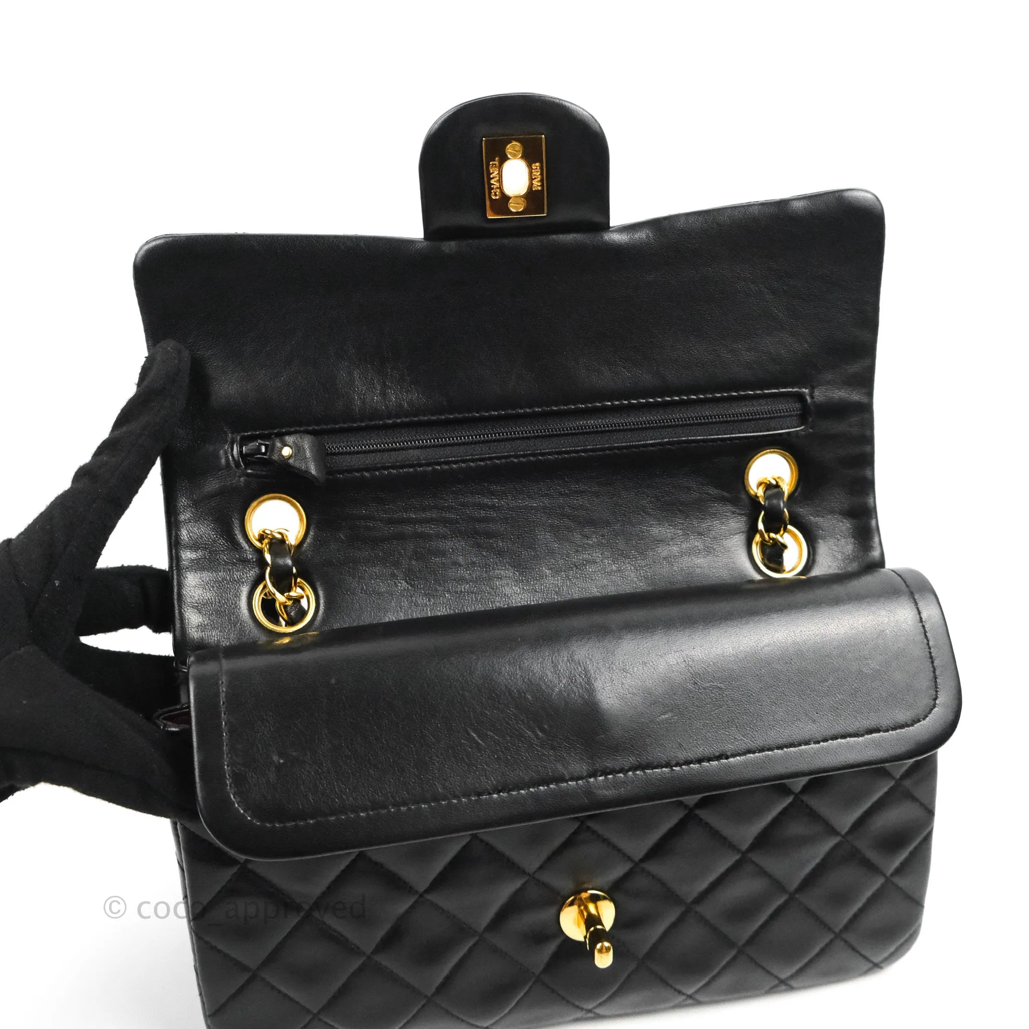 Chanel Classic Vintage Small S/M Flap Black Lambskin 24K Gold Hardware