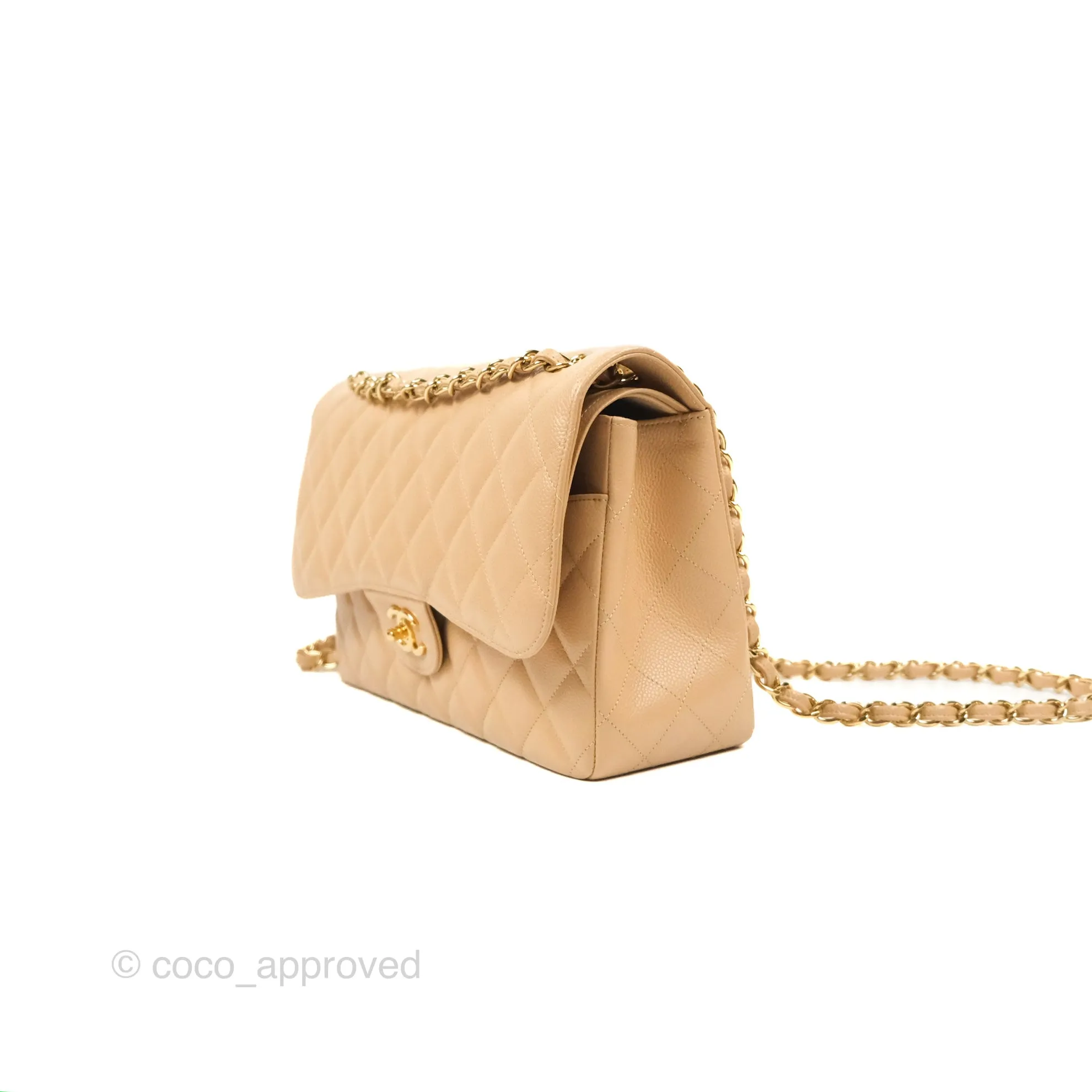 Chanel Jumbo Double Flap Beige Caviar Gold Hardware⁣⁣