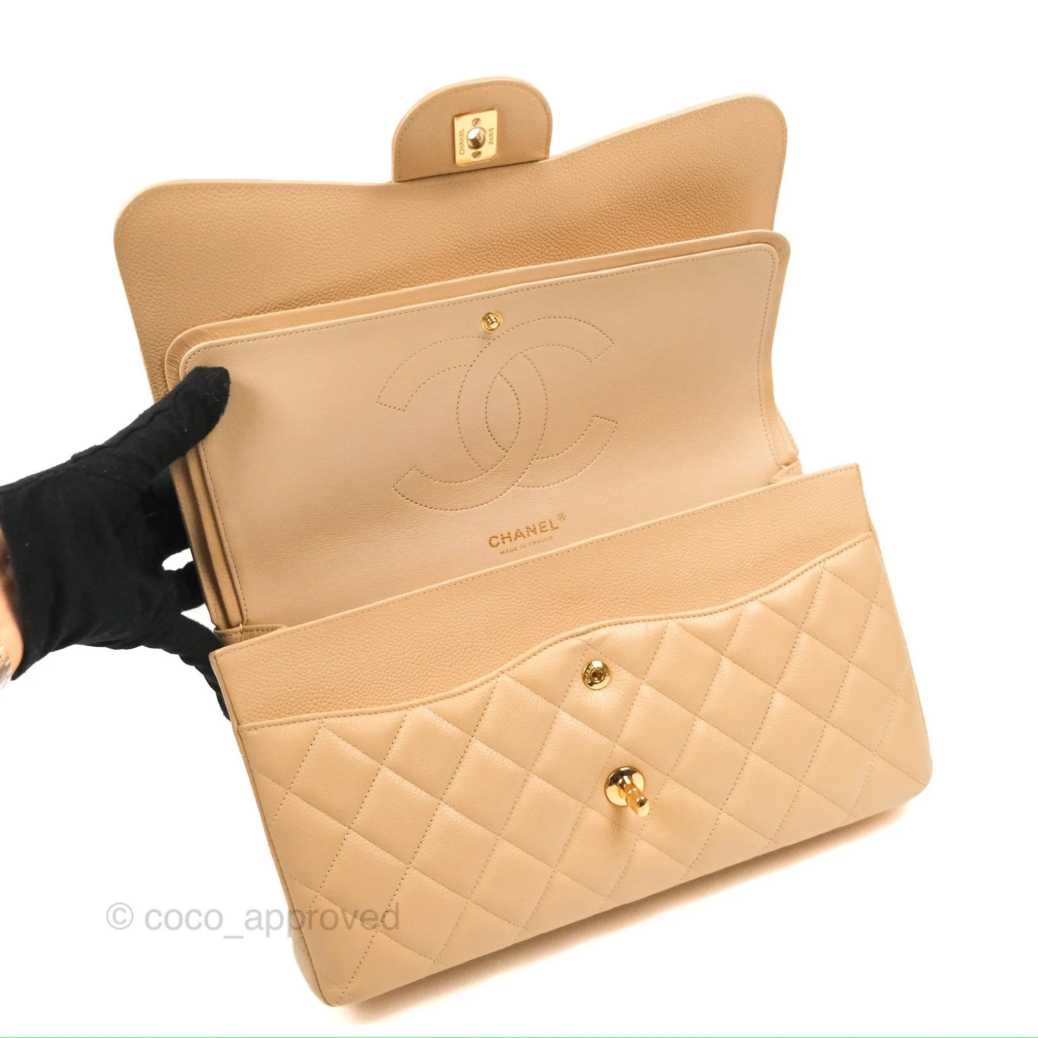 Chanel Jumbo Double Flap Beige Caviar Gold Hardware⁣⁣