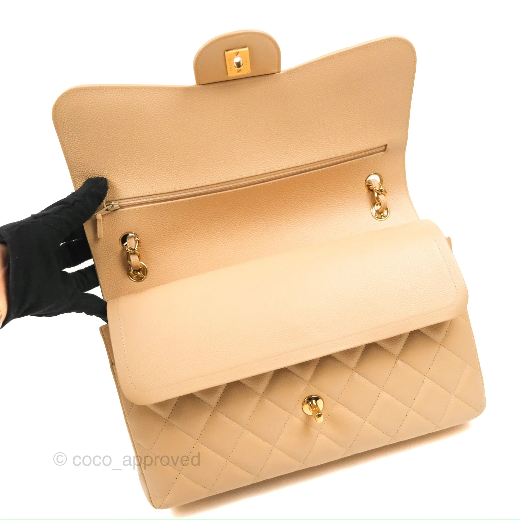Chanel Jumbo Double Flap Beige Caviar Gold Hardware⁣⁣