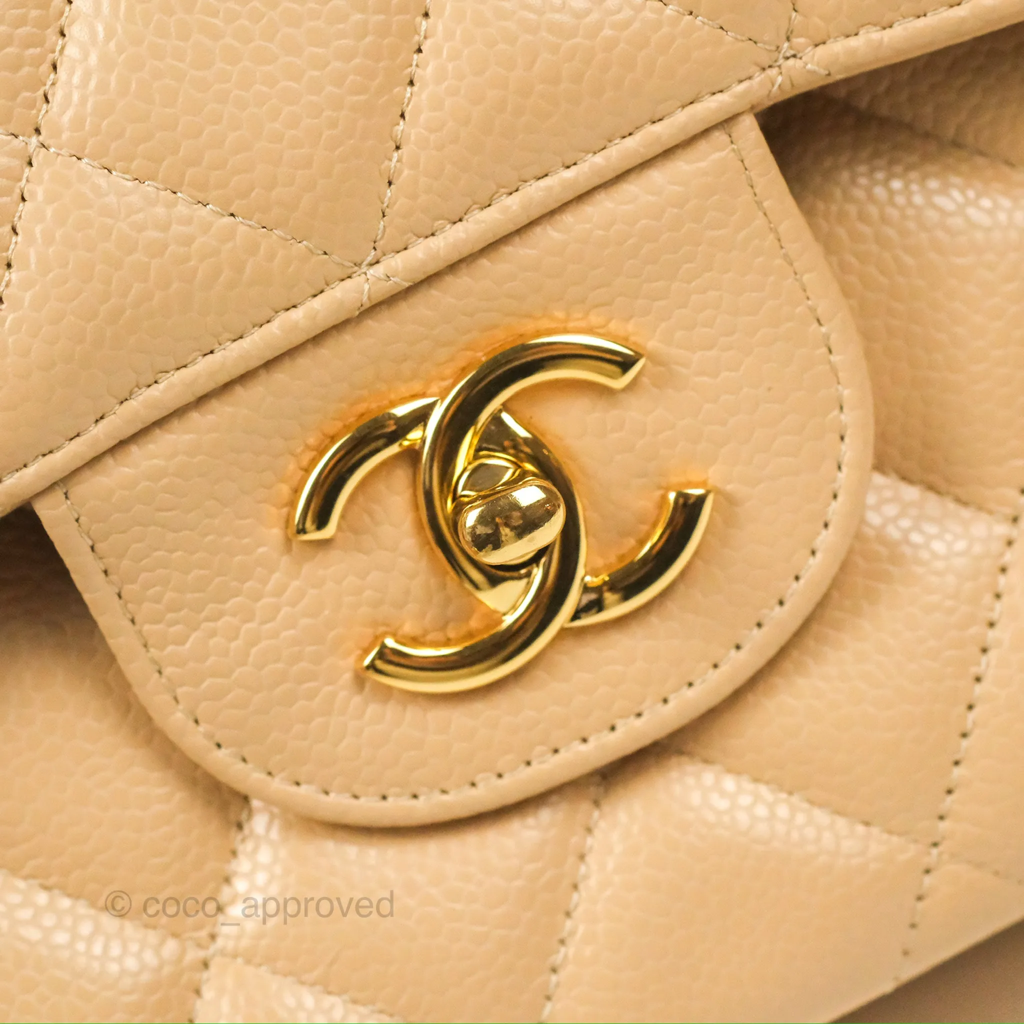 Chanel Jumbo Double Flap Beige Caviar Gold Hardware⁣⁣