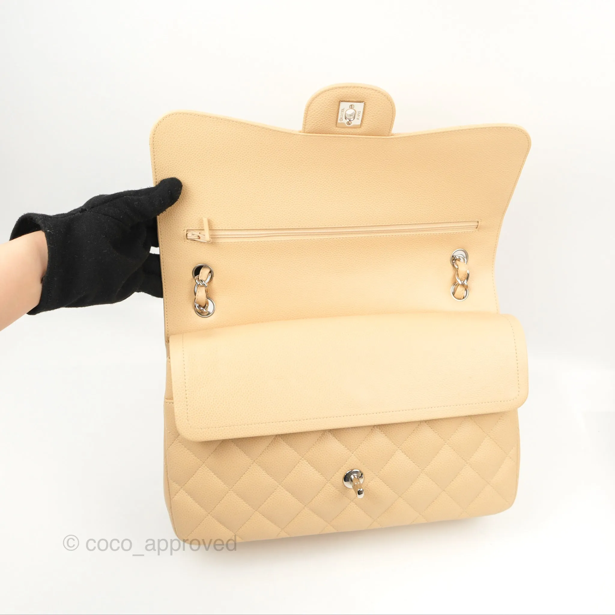 Chanel Jumbo Double Flap Beige Caviar Silver Hardware⁣⁣