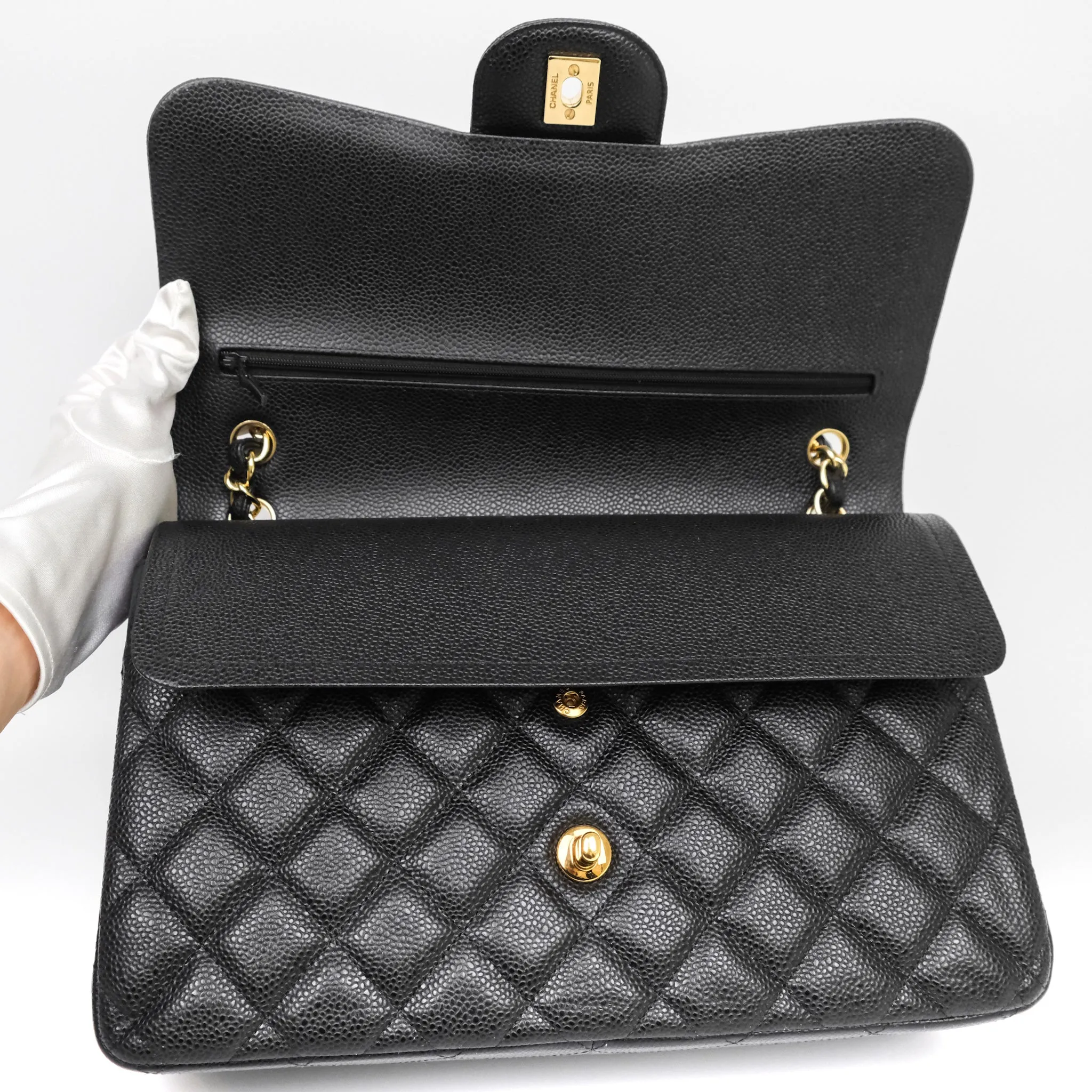 Chanel Jumbo Double Flap Black Caviar Gold Hardware⁣⁣