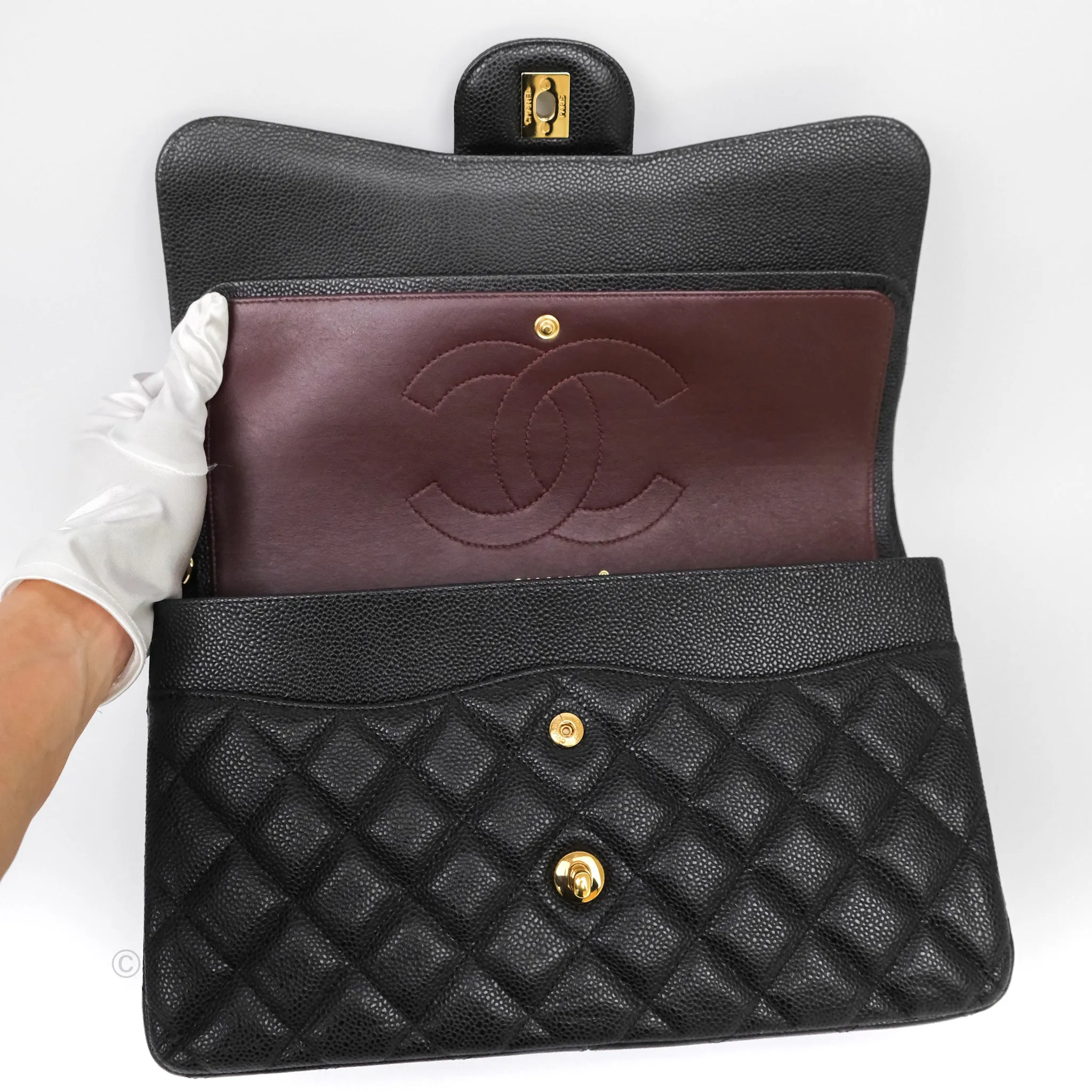 Chanel Jumbo Double Flap Black Caviar Gold Hardware⁣⁣