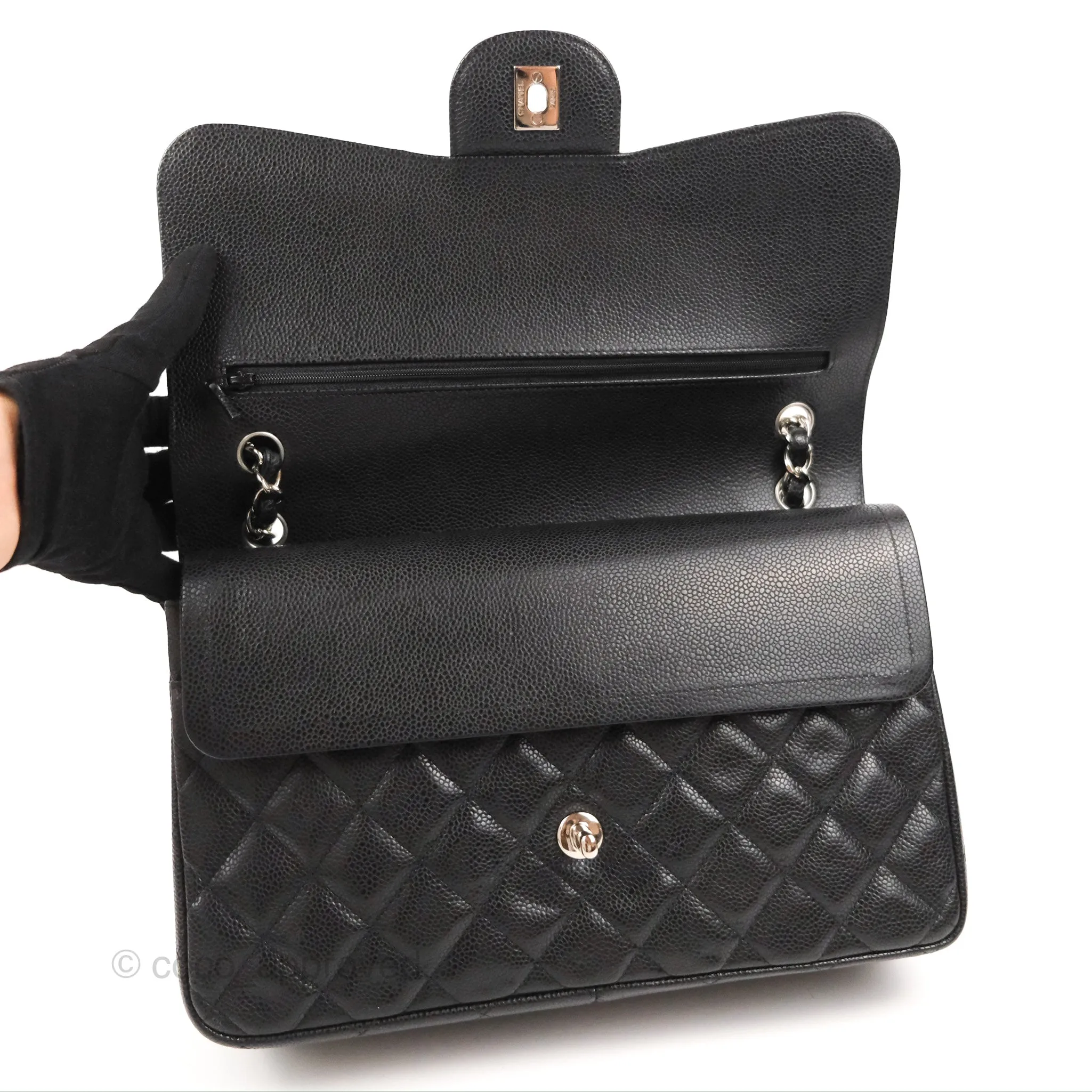 Chanel Jumbo Double Flap Black Caviar Silver Hardware⁣⁣