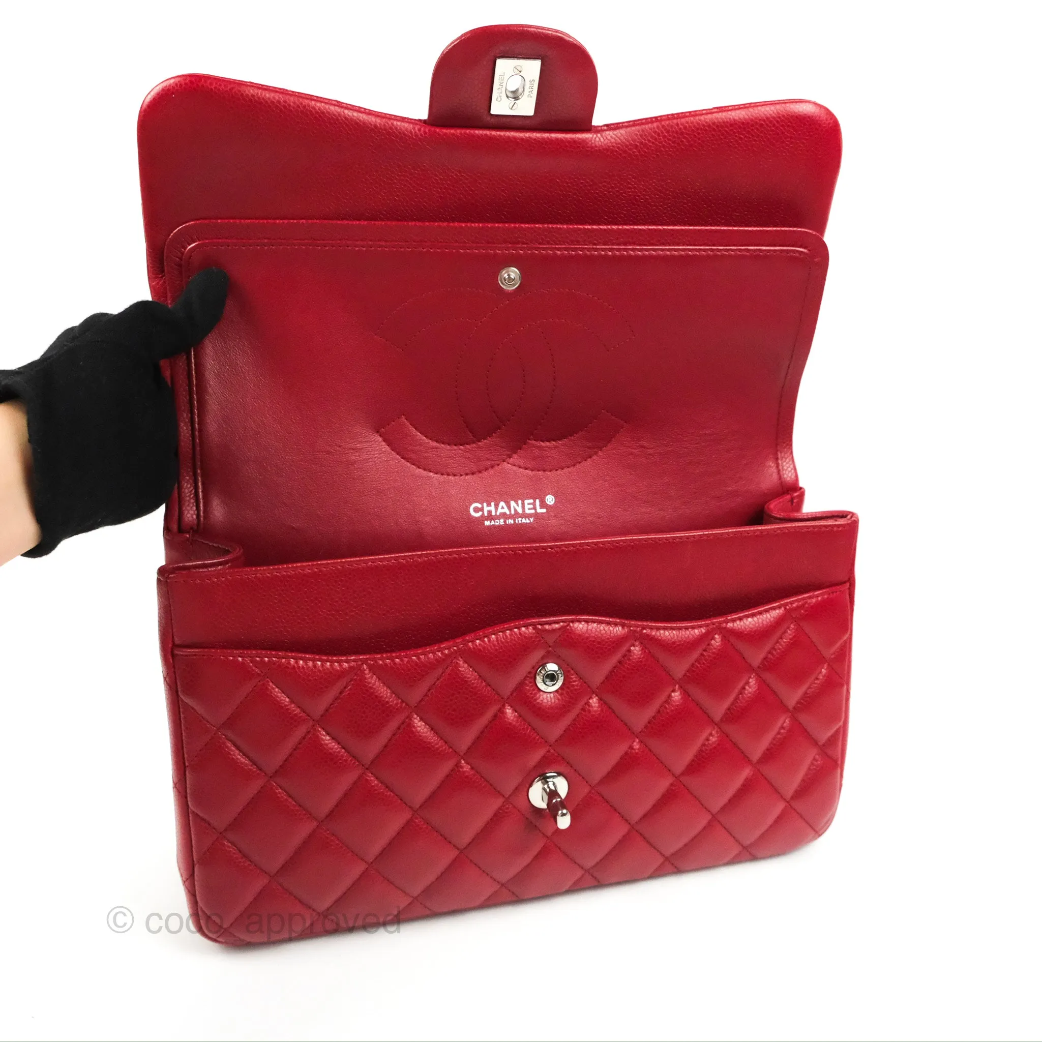Chanel Jumbo Double Flap Red Caviar Silver Hardware⁣⁣