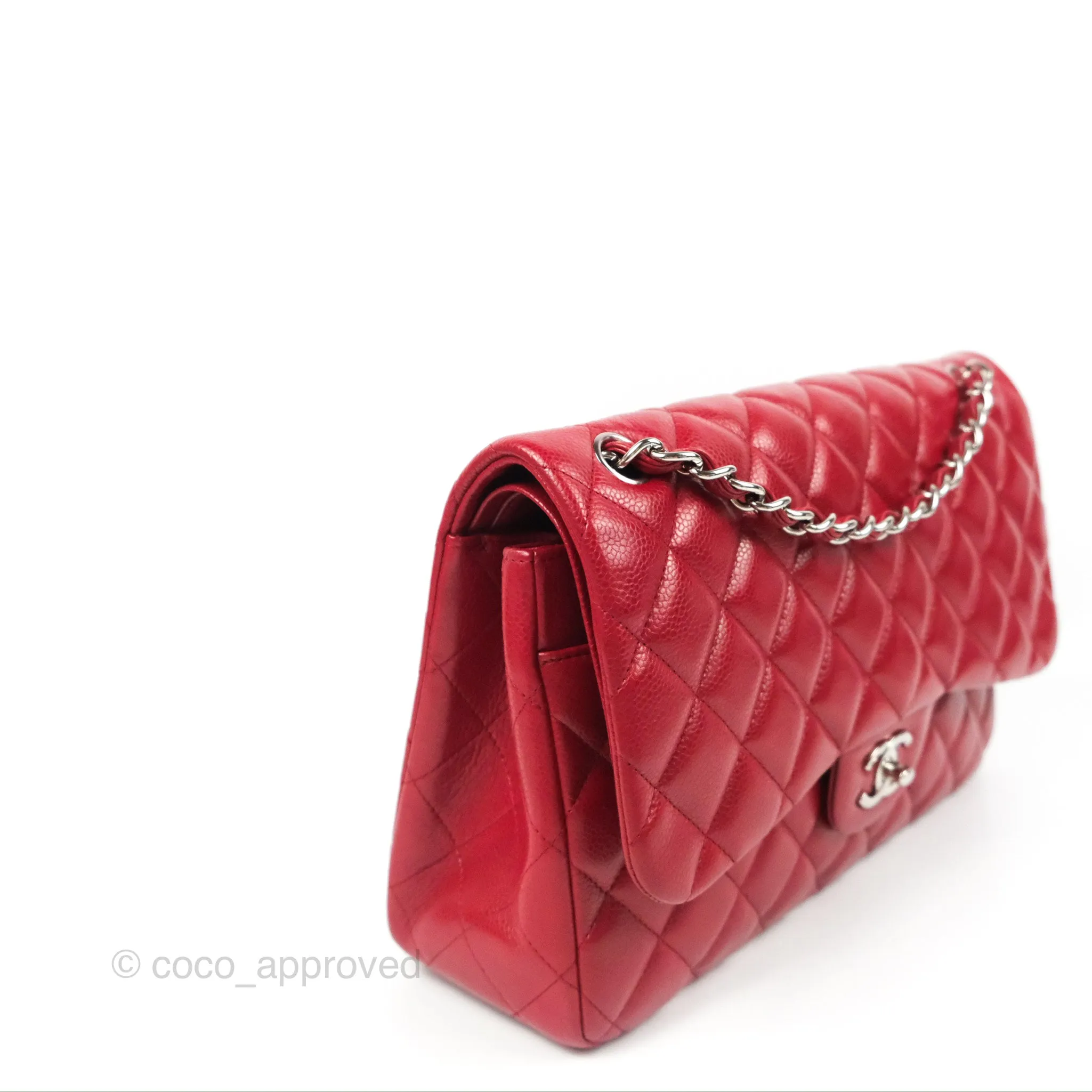 Chanel Jumbo Double Flap Red Caviar Silver Hardware⁣⁣