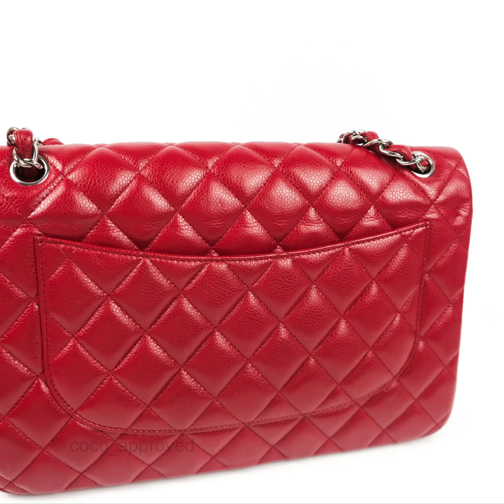Chanel Jumbo Double Flap Red Caviar Silver Hardware⁣⁣