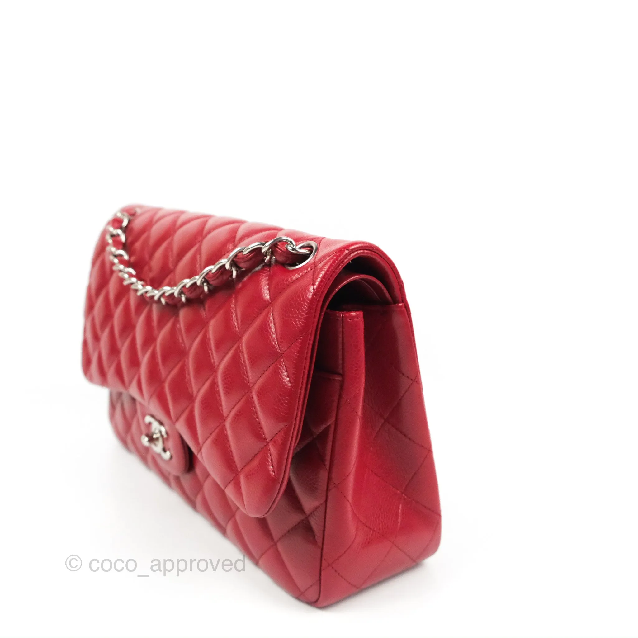Chanel Jumbo Double Flap Red Caviar Silver Hardware⁣⁣