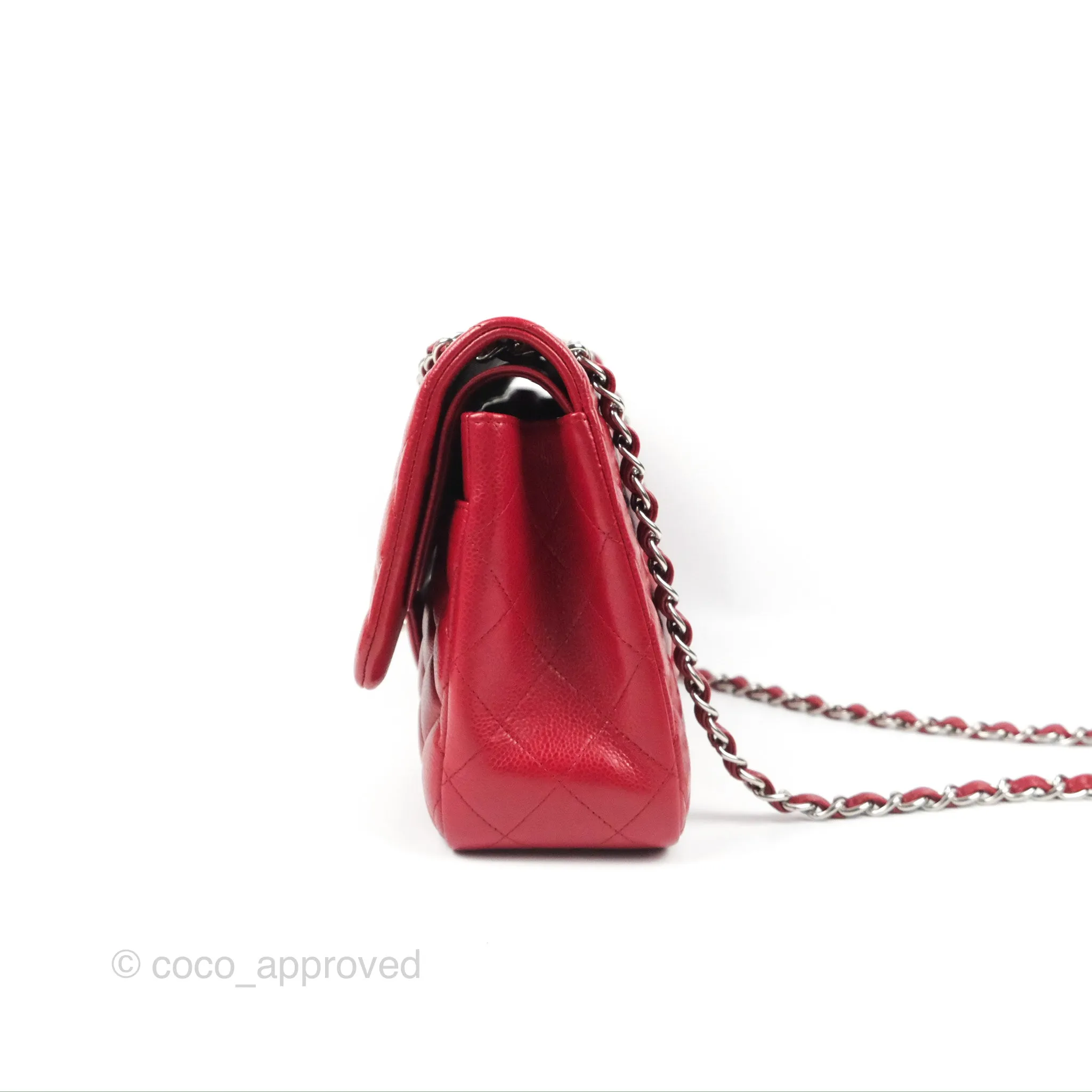 Chanel Jumbo Double Flap Red Caviar Silver Hardware⁣⁣