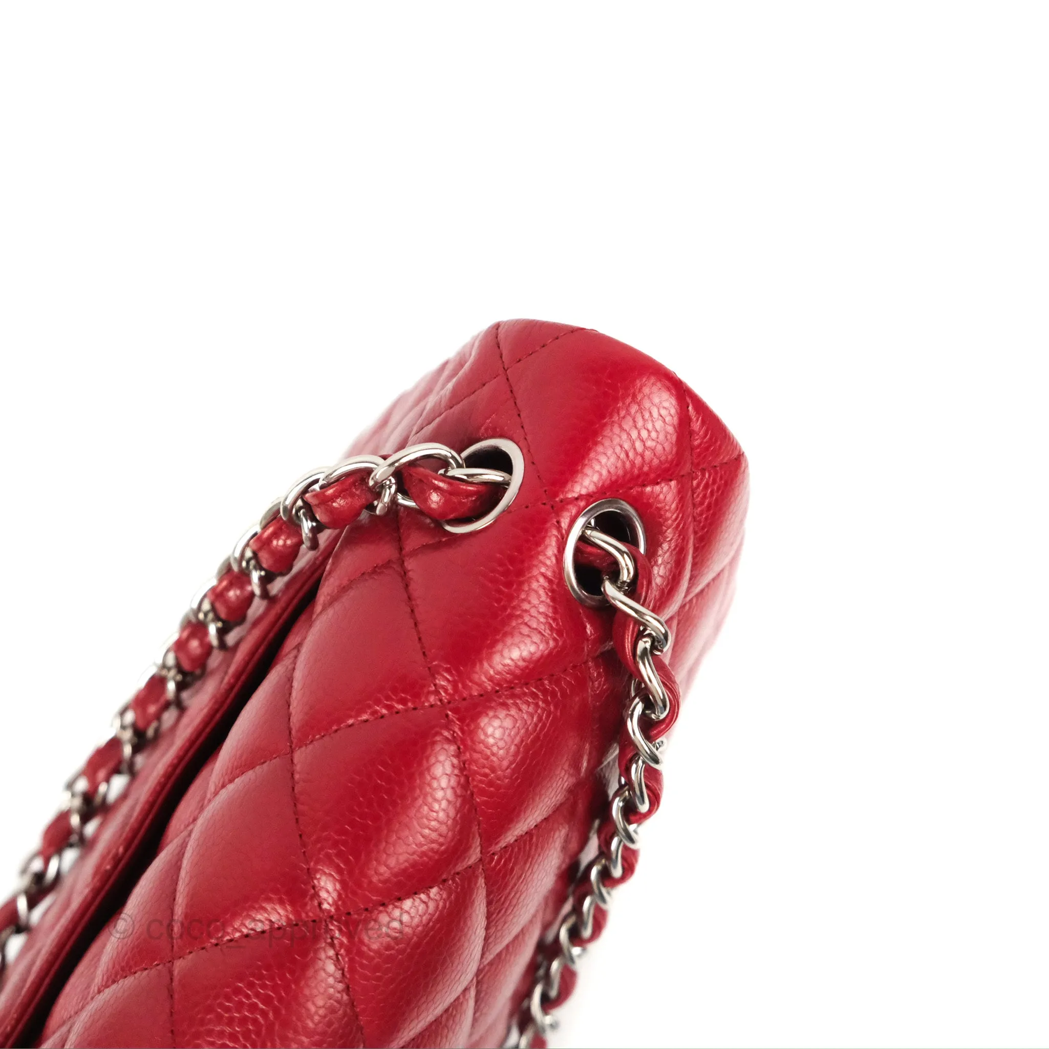 Chanel Jumbo Double Flap Red Caviar Silver Hardware⁣⁣