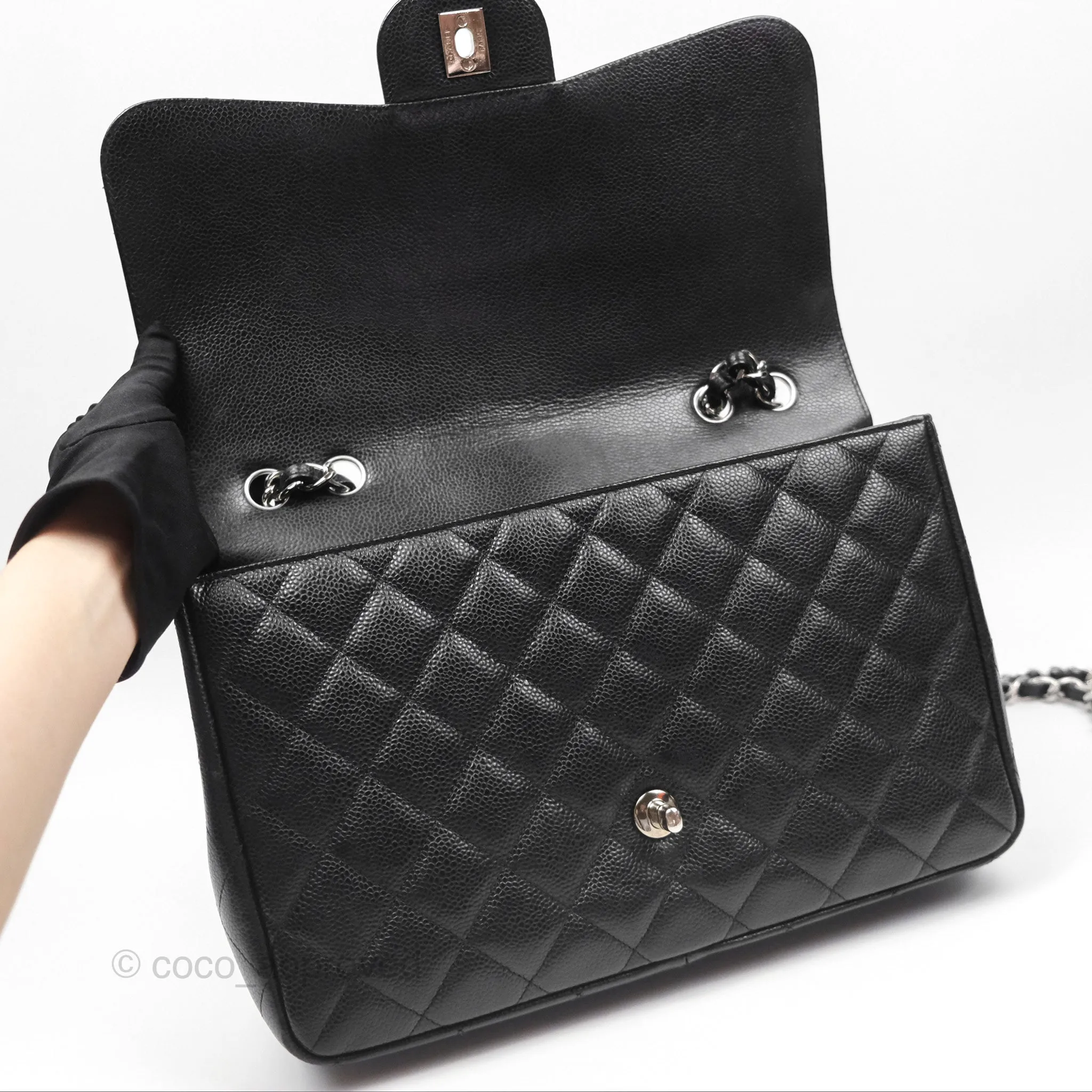 Chanel Jumbo Single Flap Black Caviar Silver Hardware⁣⁣
