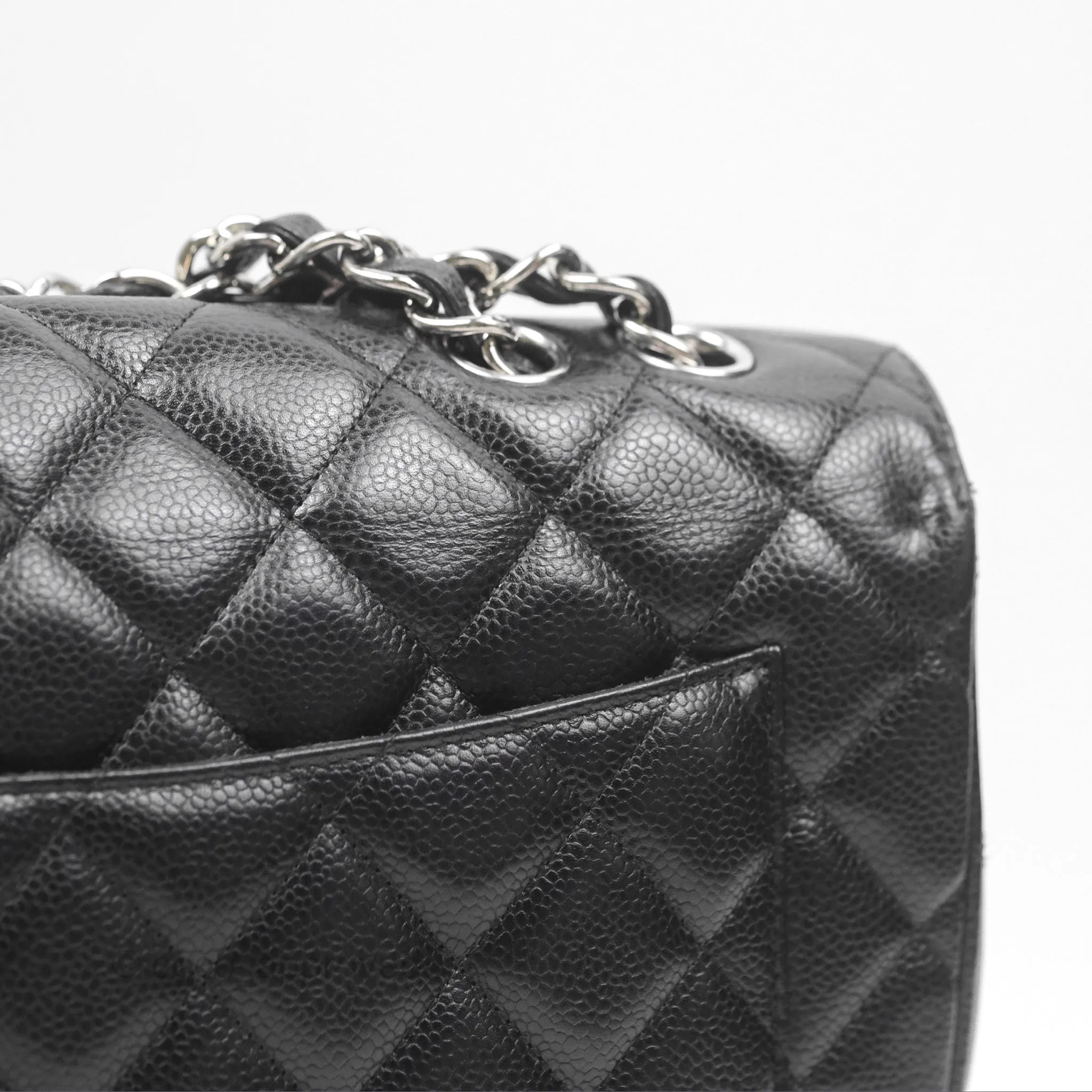 Chanel Jumbo Single Flap Black Caviar Silver Hardware⁣⁣