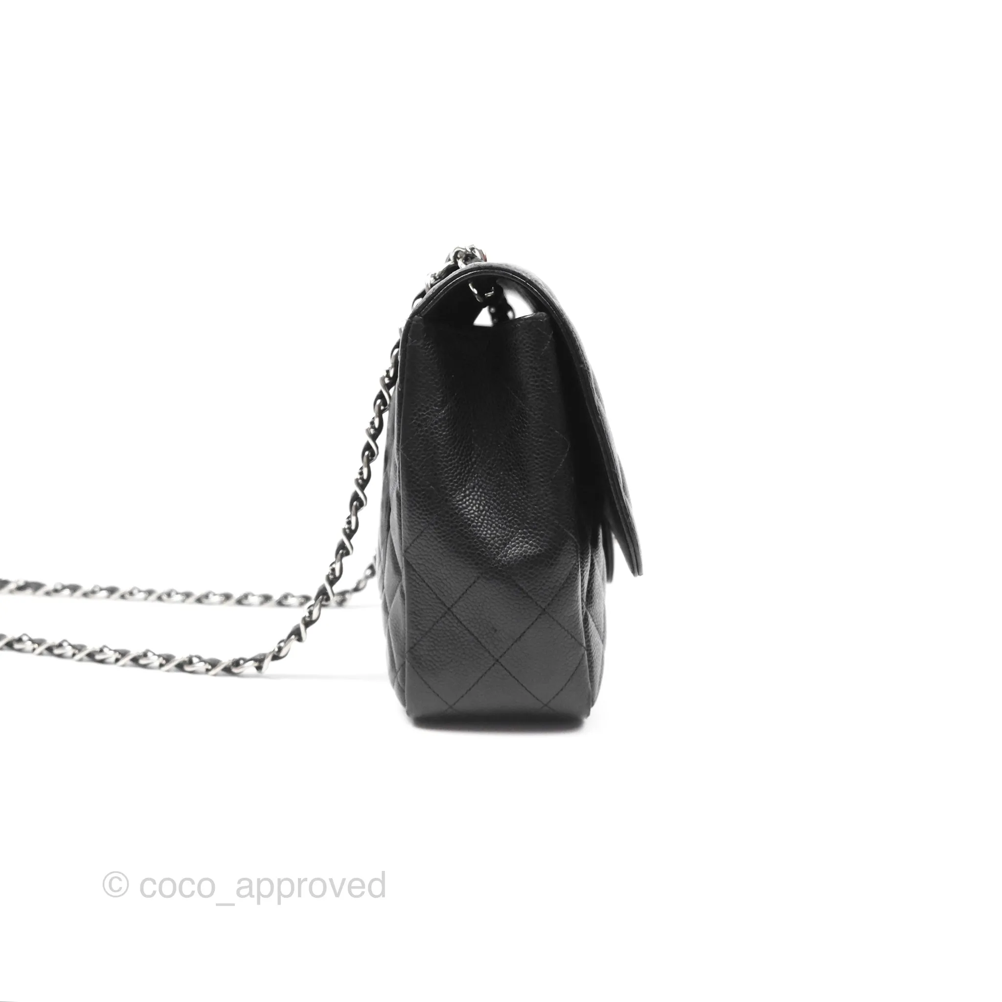 Chanel Jumbo Single Flap Black Caviar Silver Hardware⁣⁣