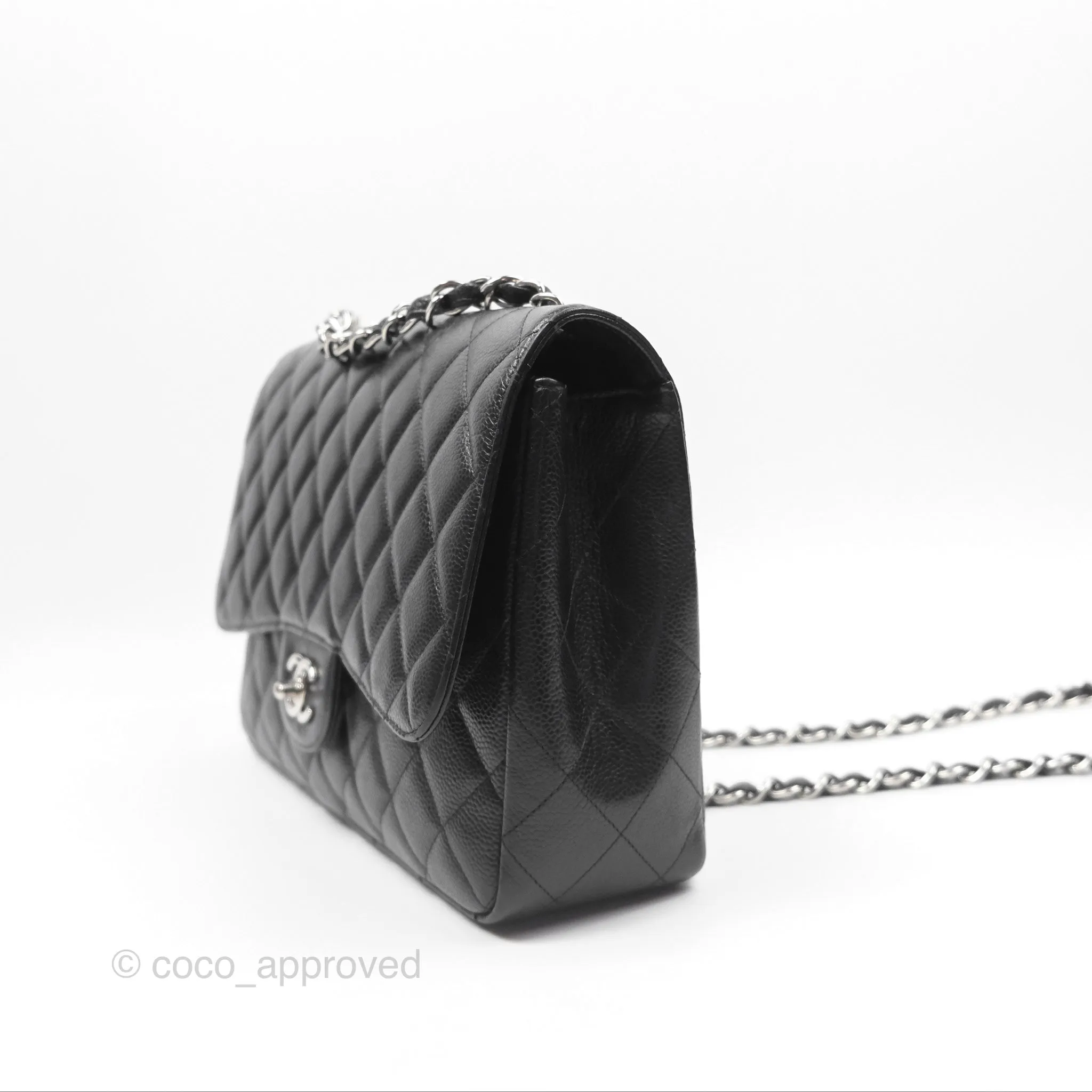Chanel Jumbo Single Flap Black Caviar Silver Hardware⁣⁣