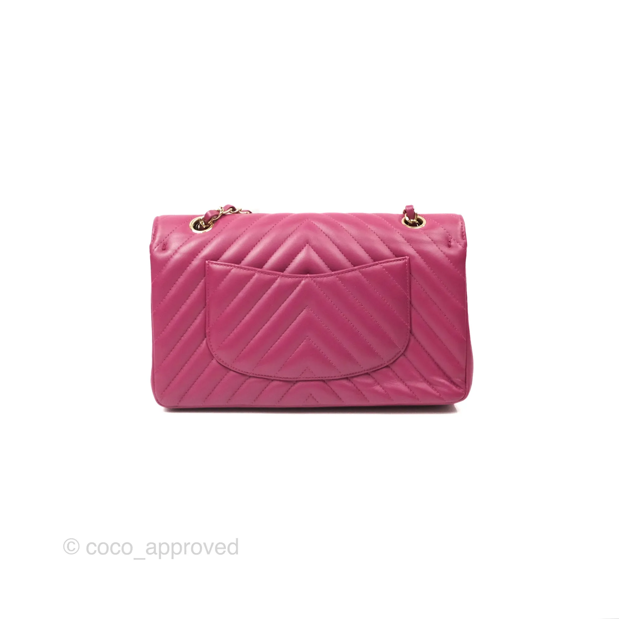 Chanel Medium Classic Flap Chevron Dark Plum Pink Lambskin Gold Hardware