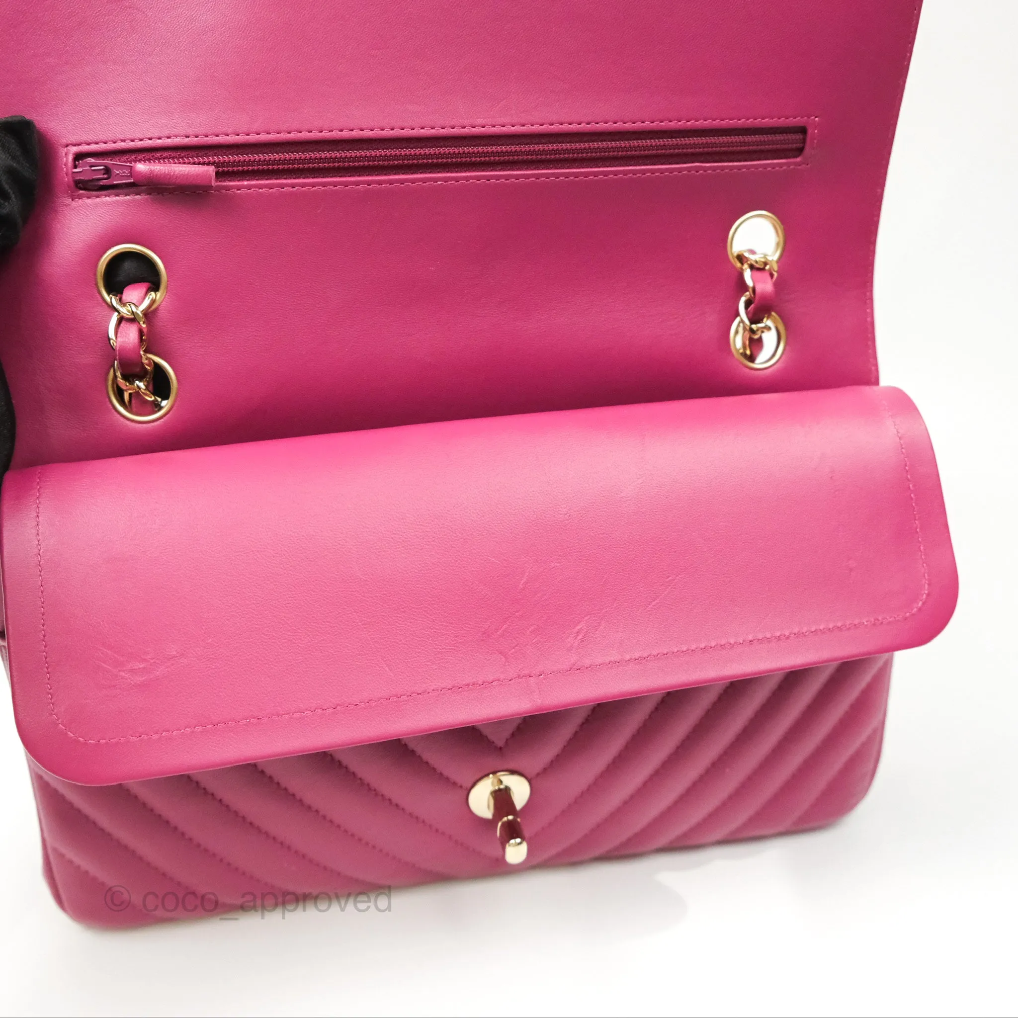 Chanel Medium Classic Flap Chevron Dark Plum Pink Lambskin Gold Hardware
