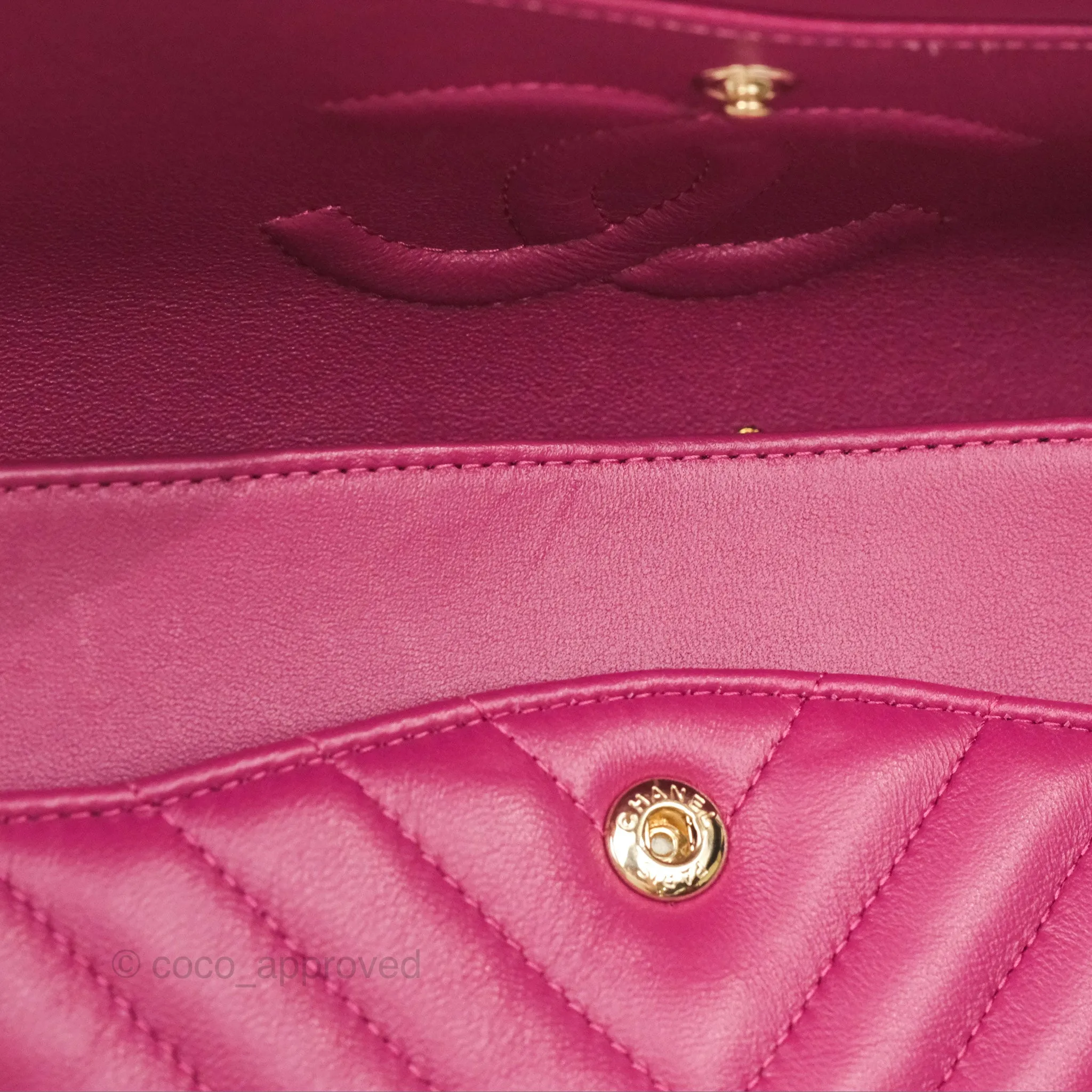 Chanel Medium Classic Flap Chevron Dark Plum Pink Lambskin Gold Hardware