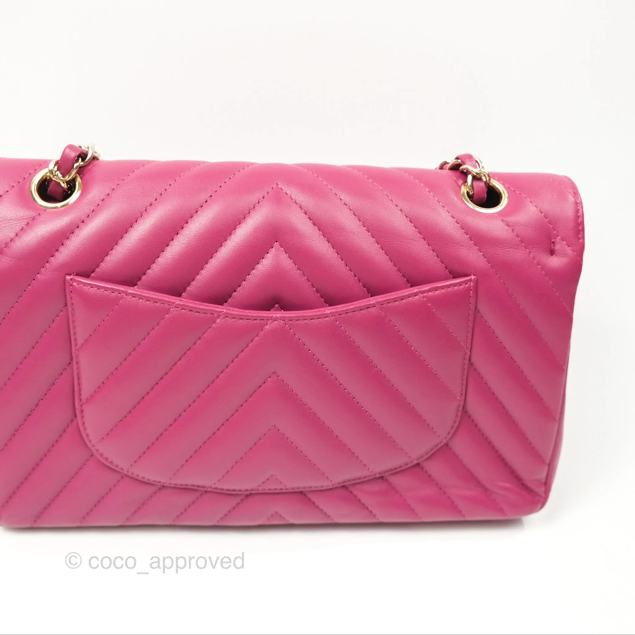 Chanel Medium Classic Flap Chevron Dark Plum Pink Lambskin Gold Hardware