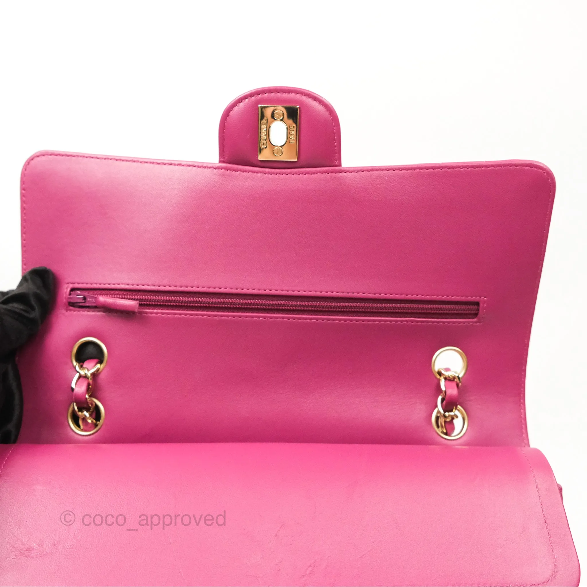 Chanel Medium Classic Flap Chevron Dark Plum Pink Lambskin Gold Hardware