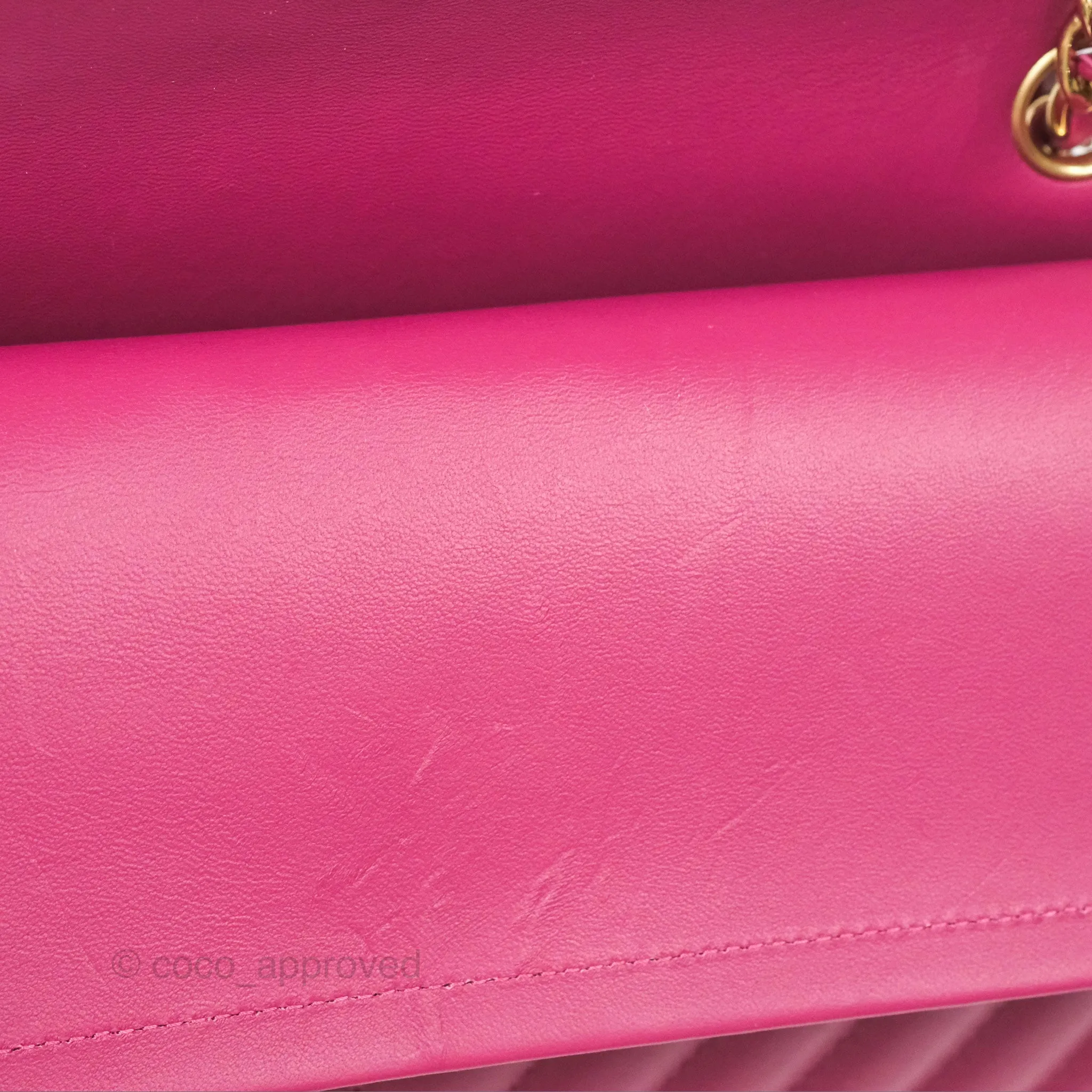 Chanel Medium Classic Flap Chevron Dark Plum Pink Lambskin Gold Hardware