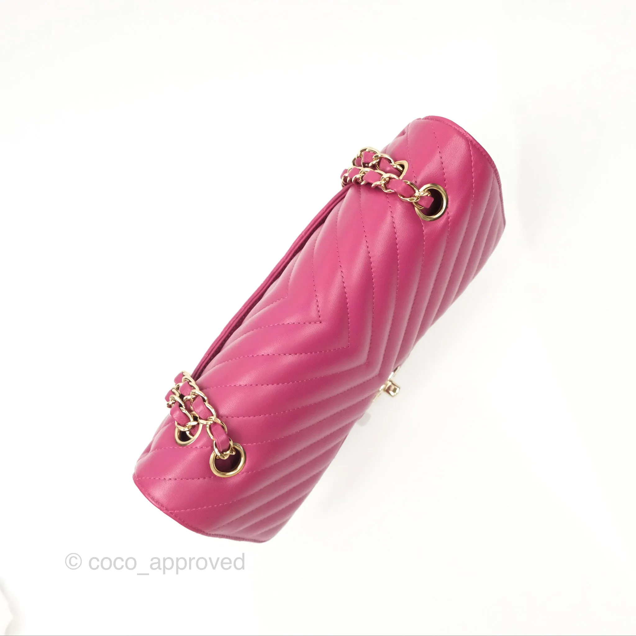 Chanel Medium Classic Flap Chevron Dark Plum Pink Lambskin Gold Hardware