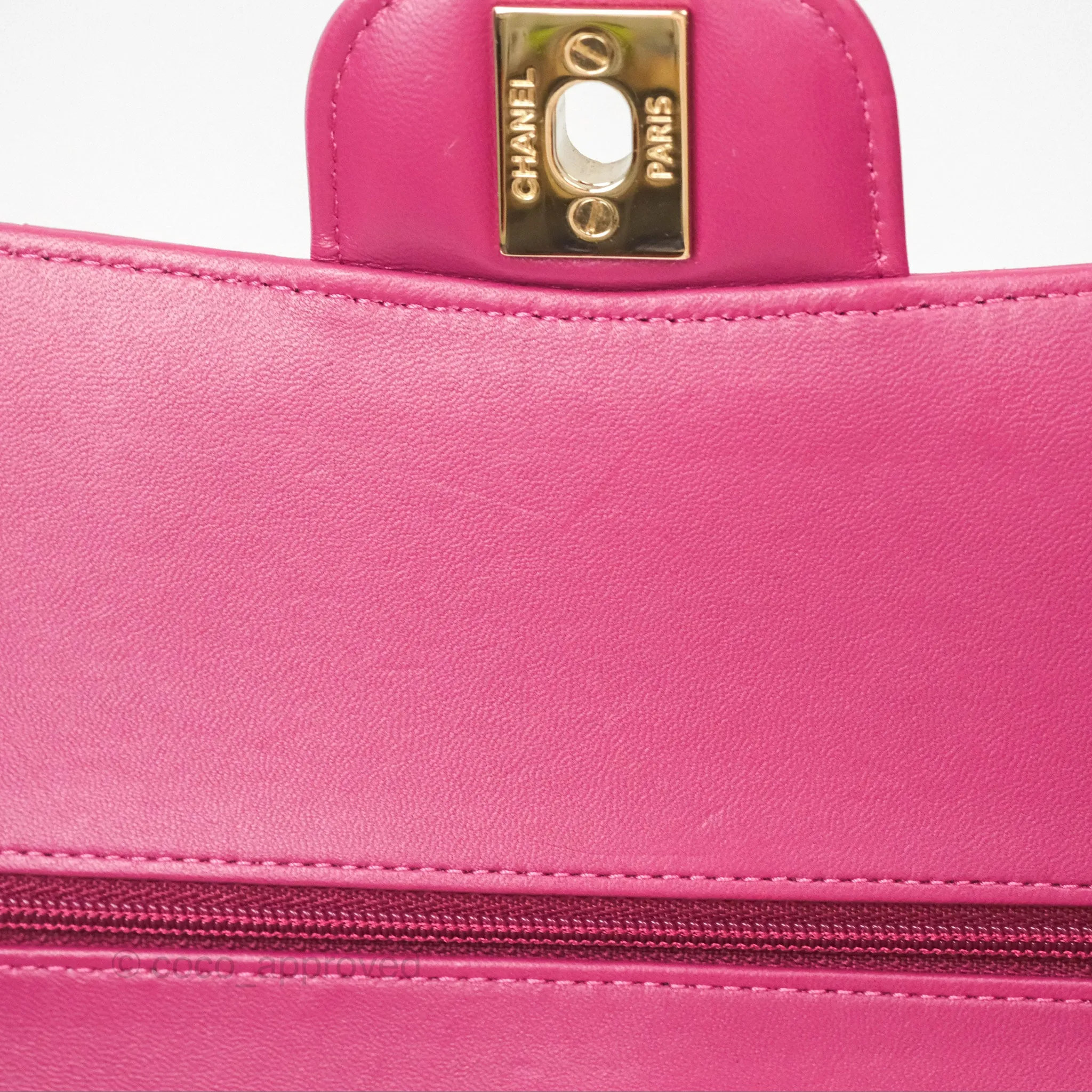 Chanel Medium Classic Flap Chevron Dark Plum Pink Lambskin Gold Hardware