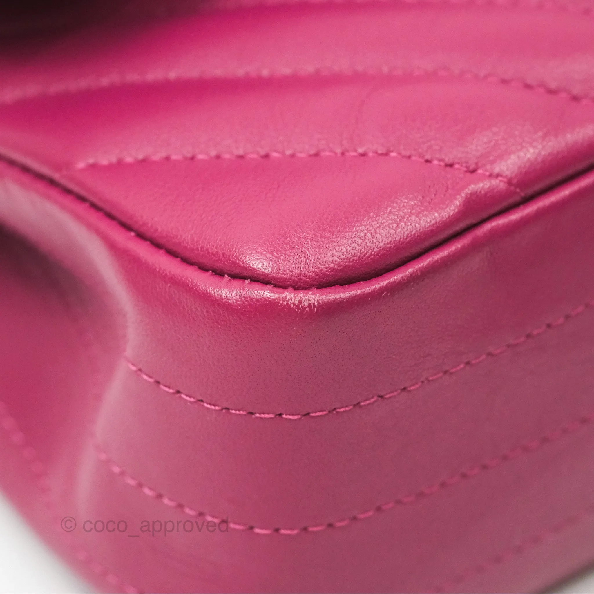 Chanel Medium Classic Flap Chevron Dark Plum Pink Lambskin Gold Hardware